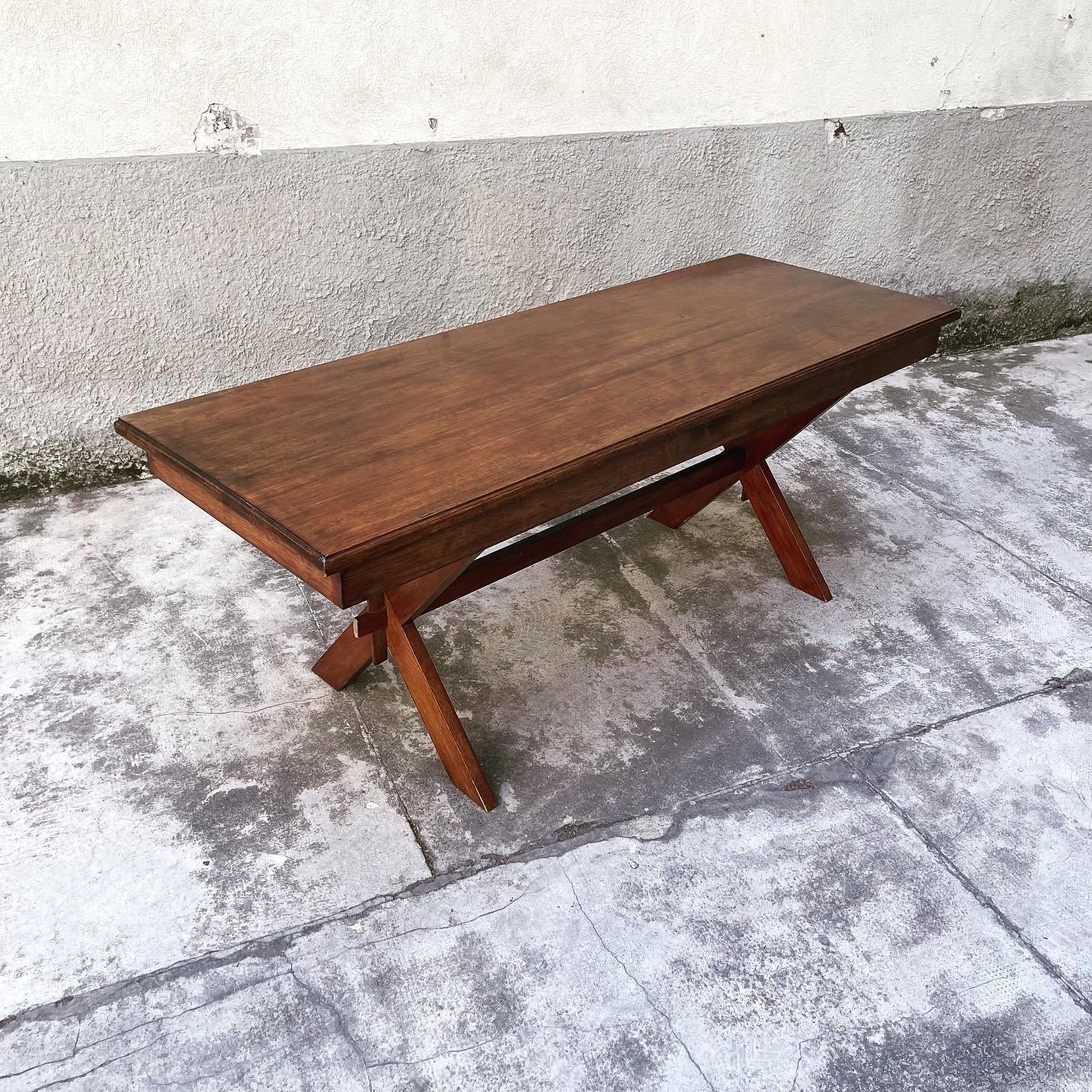 Mid-Century Modern Italian Rustic Oak Cross-Legged Dining Table, 1950s For Sale