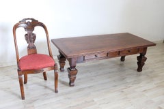 Italian Rustic Solid Walnut Large Coffee Table or Sofa Table