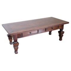 Italian Rustic Solid Walnut Large Coffee Table or Sofa Table