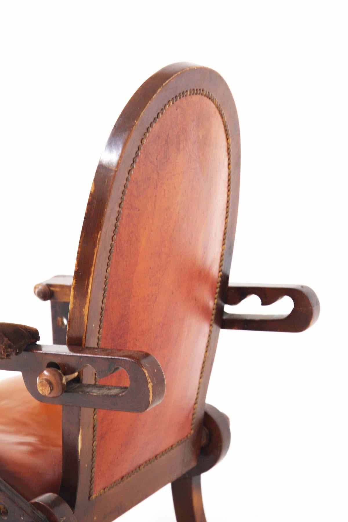 Italian Rustic Style Leather and Wood Armchair For Sale 4