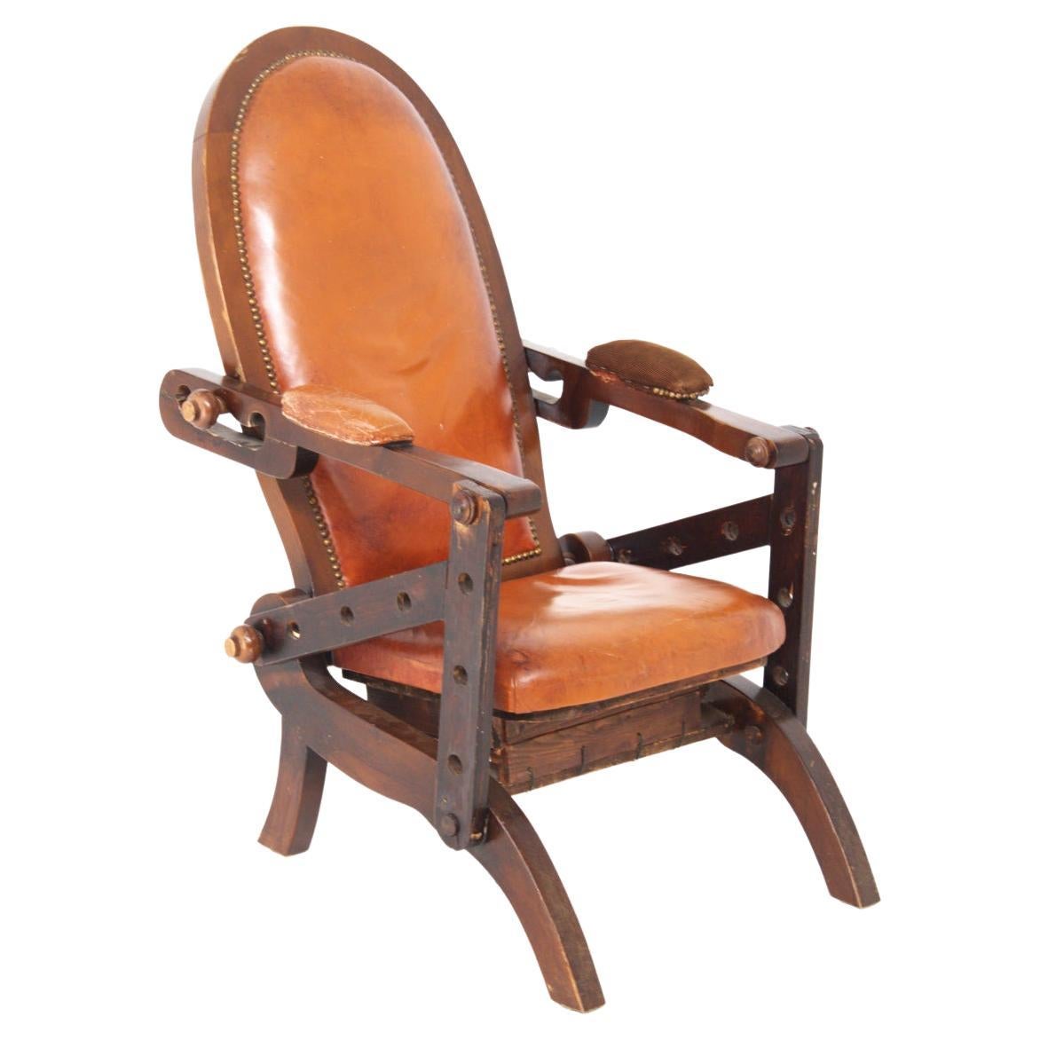 Italian Rustic Style Leather and Wood Armchair For Sale