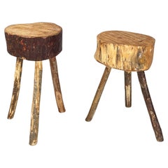 Italian Rustic table stools with different heights in wood, 2000s