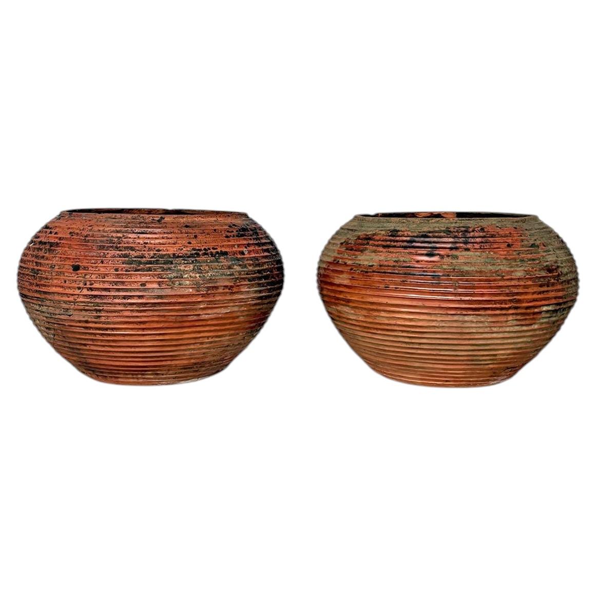 Jarrones rústicos italianos de terracota, década de 1930