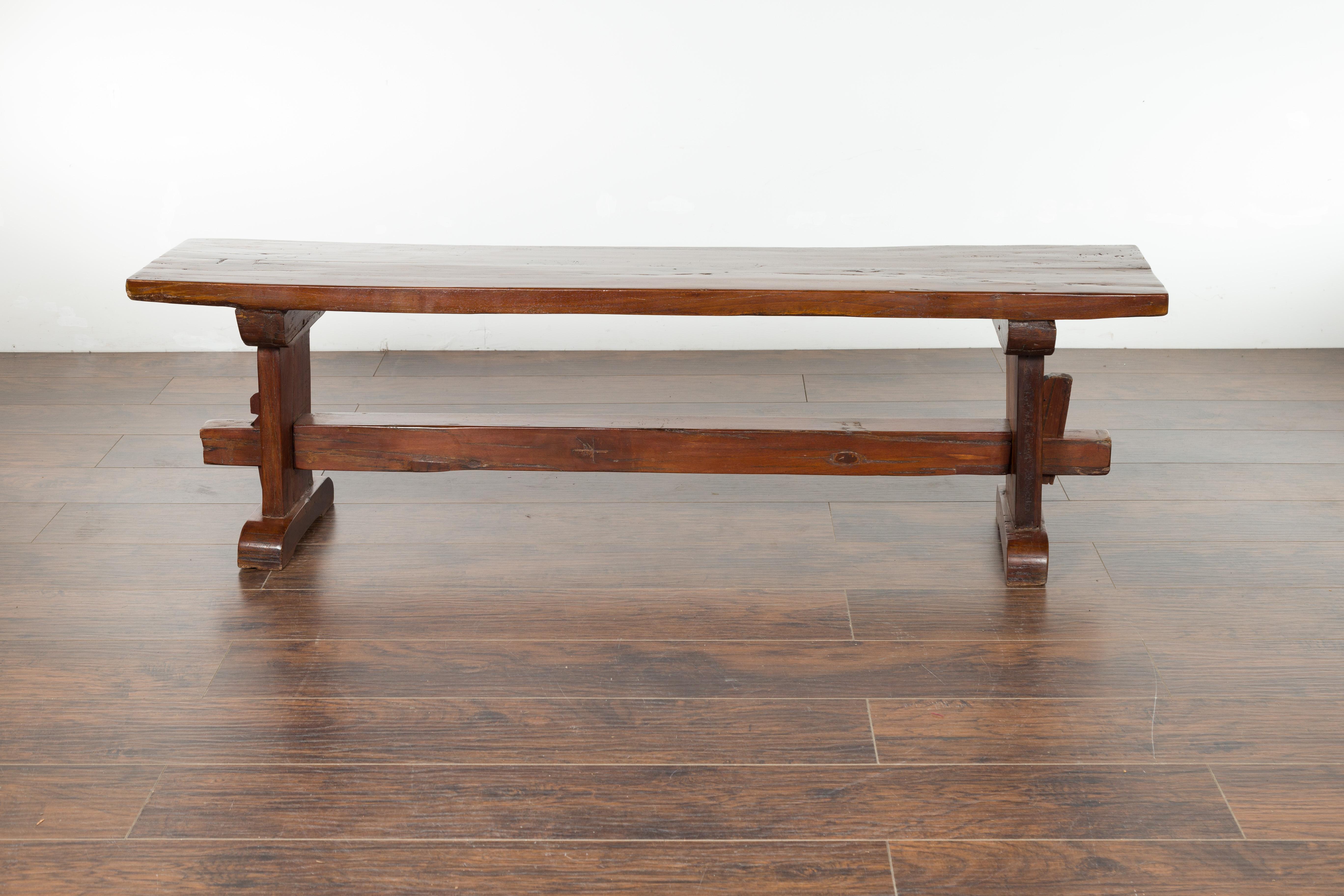 Italian Rustic Walnut Bench with Trestle Base from the Early 19th Century 7