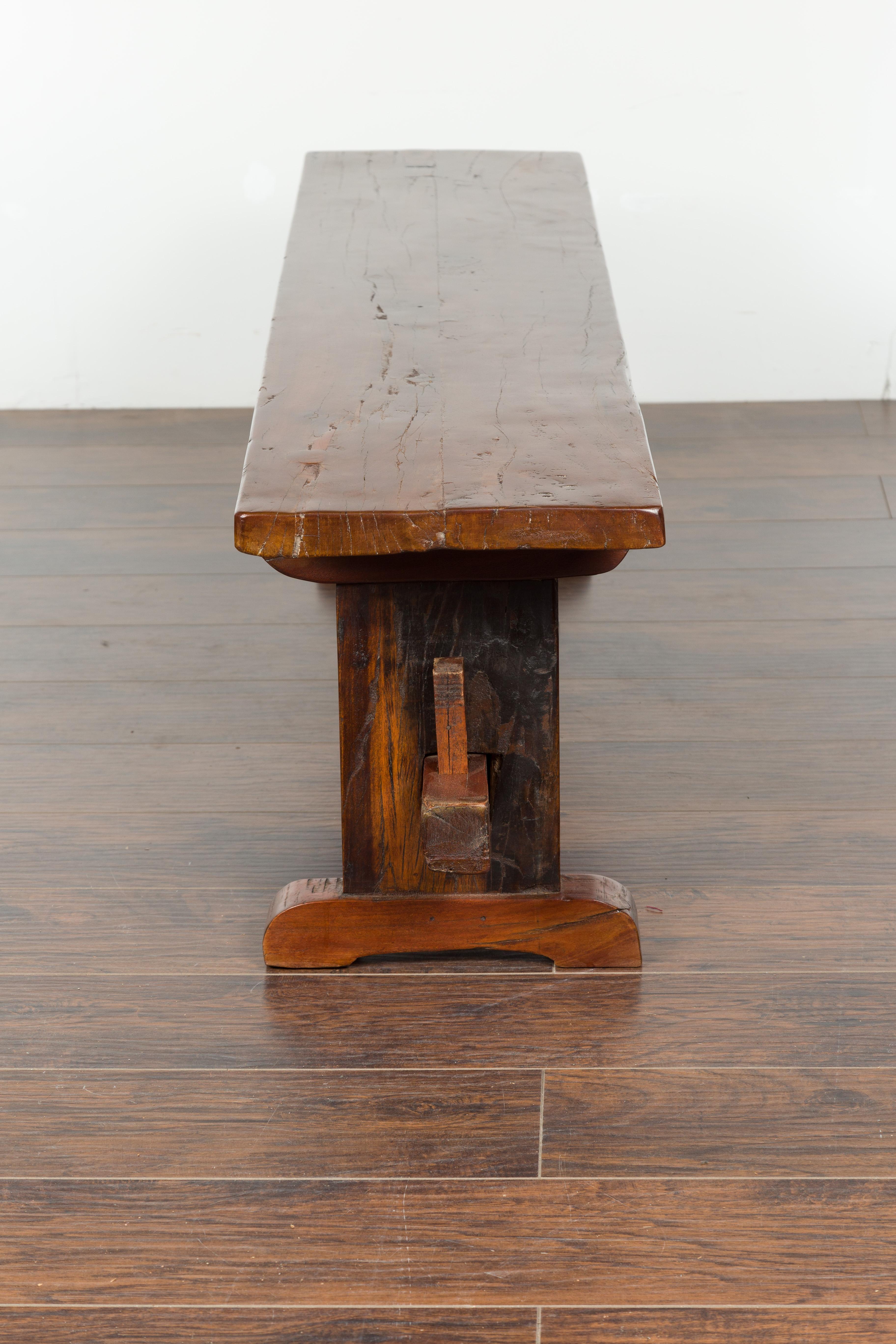 Italian Rustic Walnut Bench with Trestle Base from the Early 19th Century 8