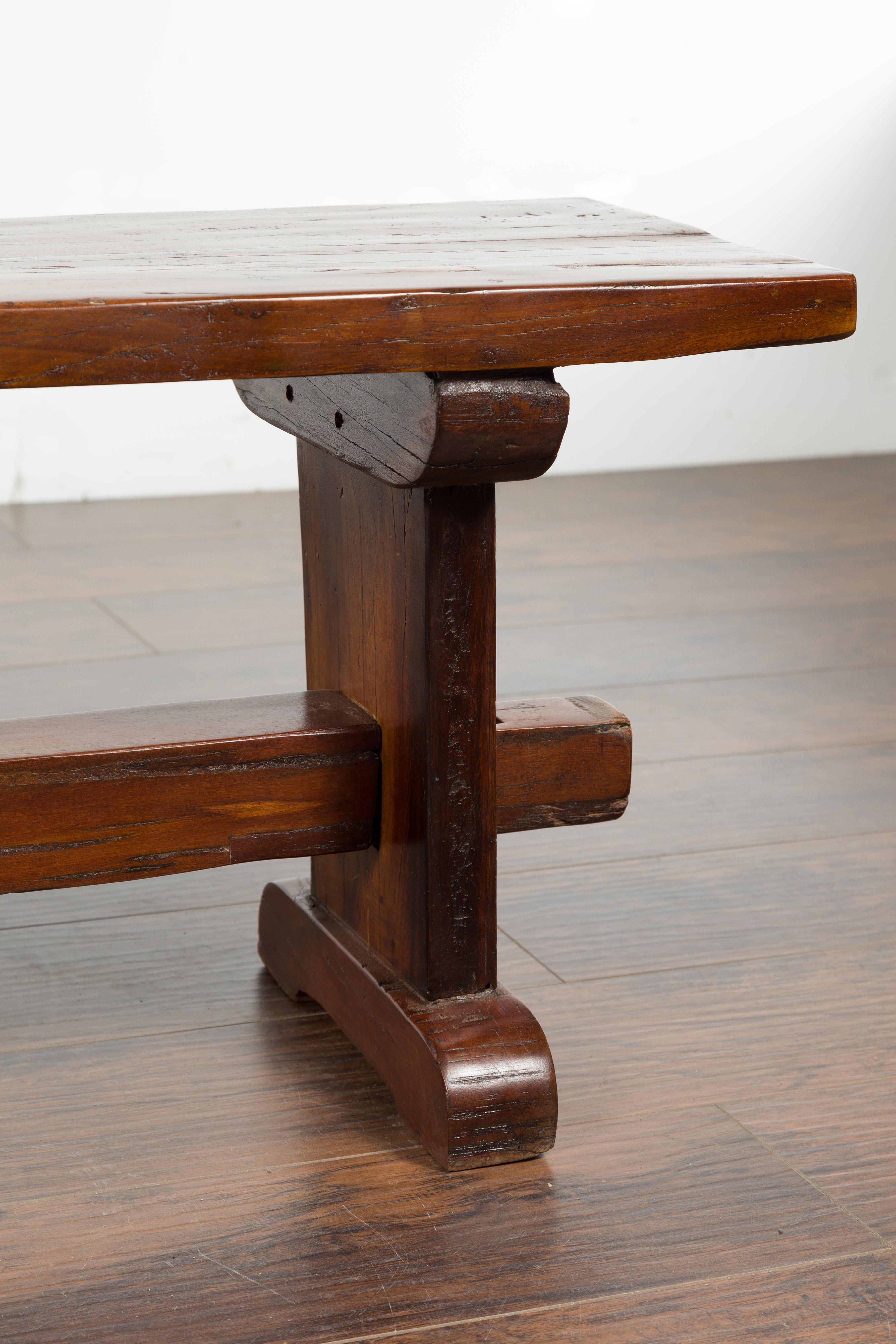 Italian Rustic Walnut Bench with Trestle Base from the Early 19th Century 3
