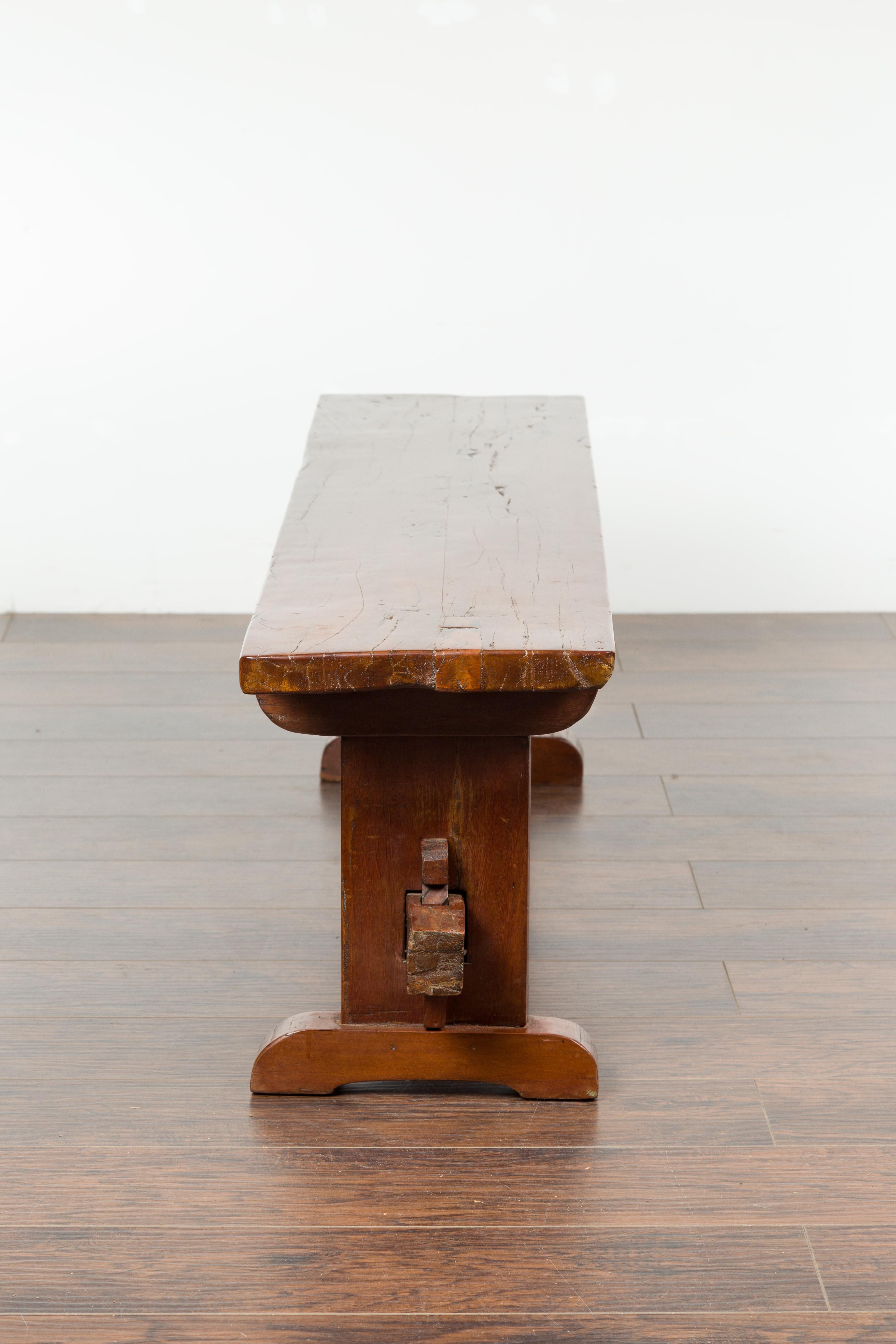 Italian Rustic Walnut Bench with Trestle Base from the Early 19th Century 5
