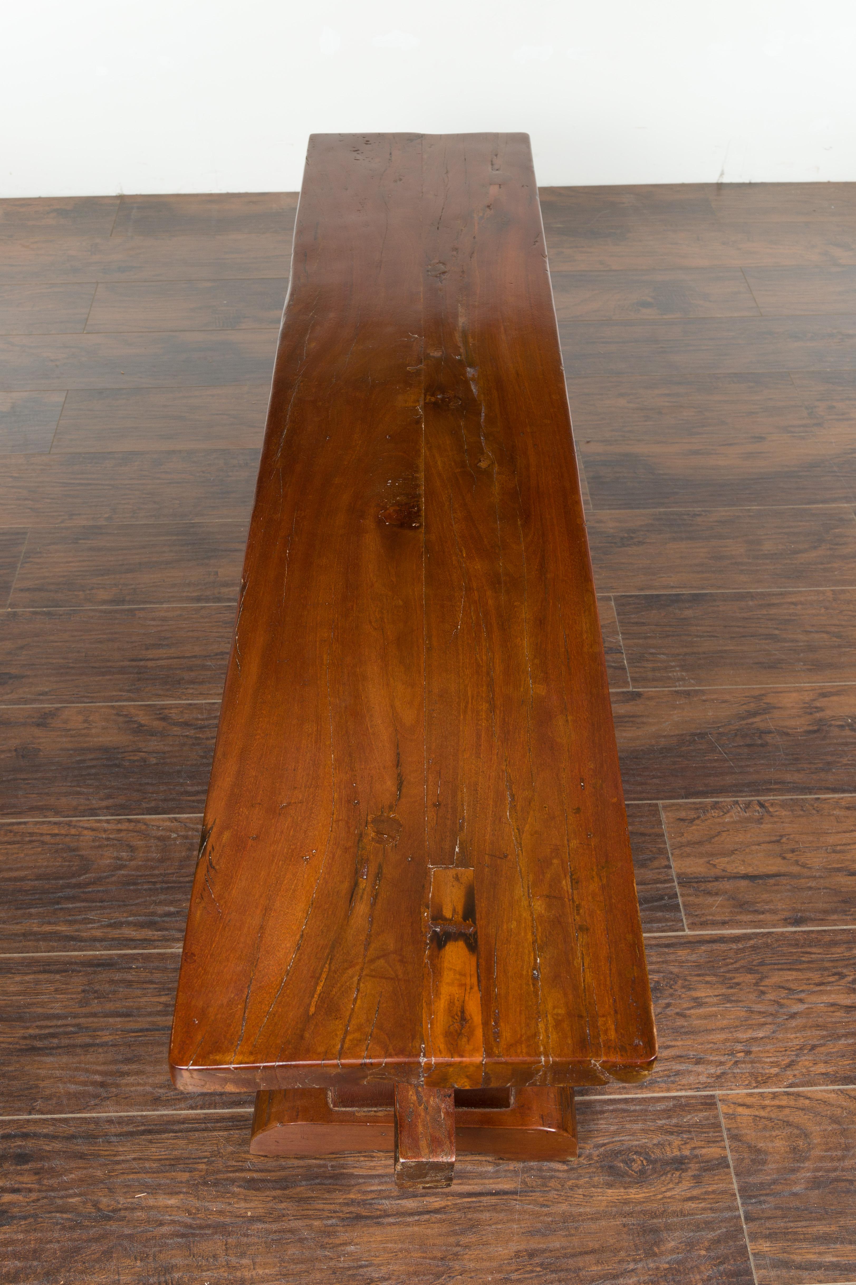 Italian Rustic Walnut Bench with Trestle Base from the Early 19th Century 6