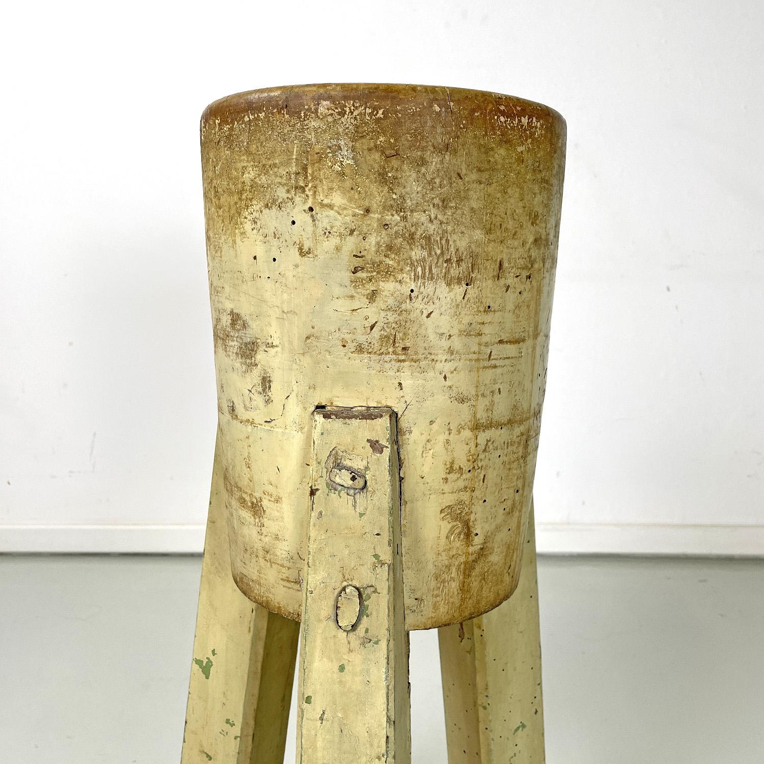 Metal Italian rustic wooden pedestal or stool with three legs, 1970s