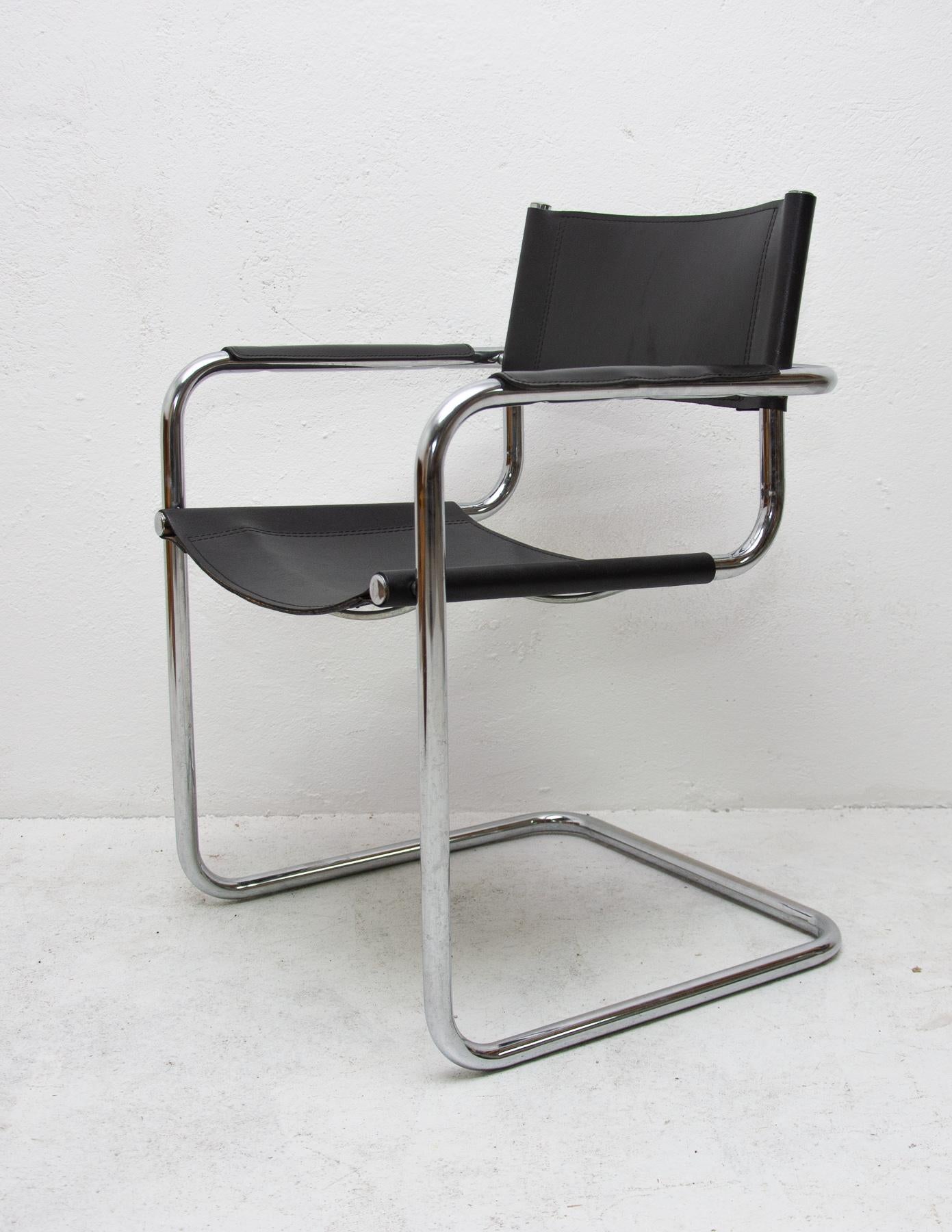 Italian S34 Leather and Chrome Cantilever Chairs by Mart Stam, 1980s 3