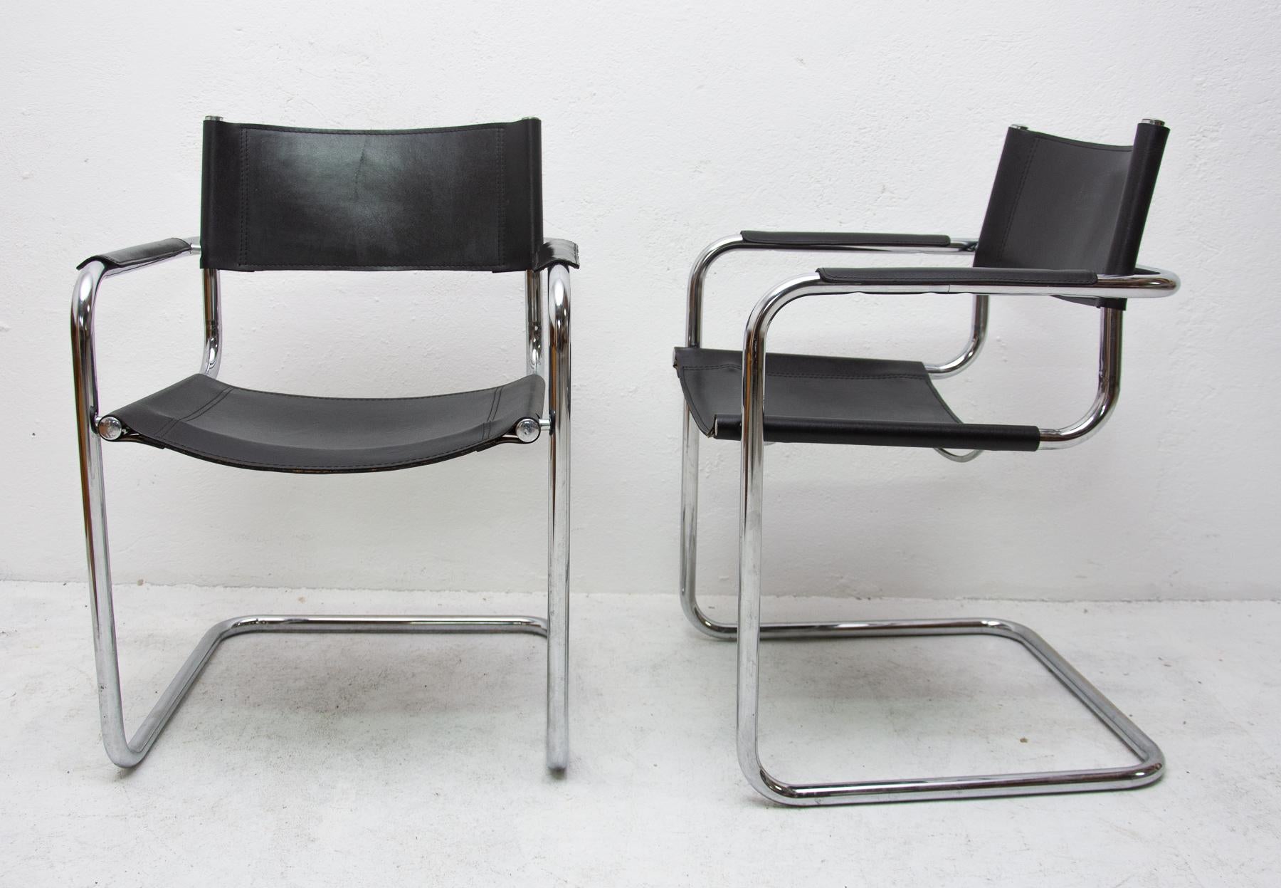 Bauhaus Italian S34 Leather and Chrome Cantilever Chairs by Mart Stam, 1980s