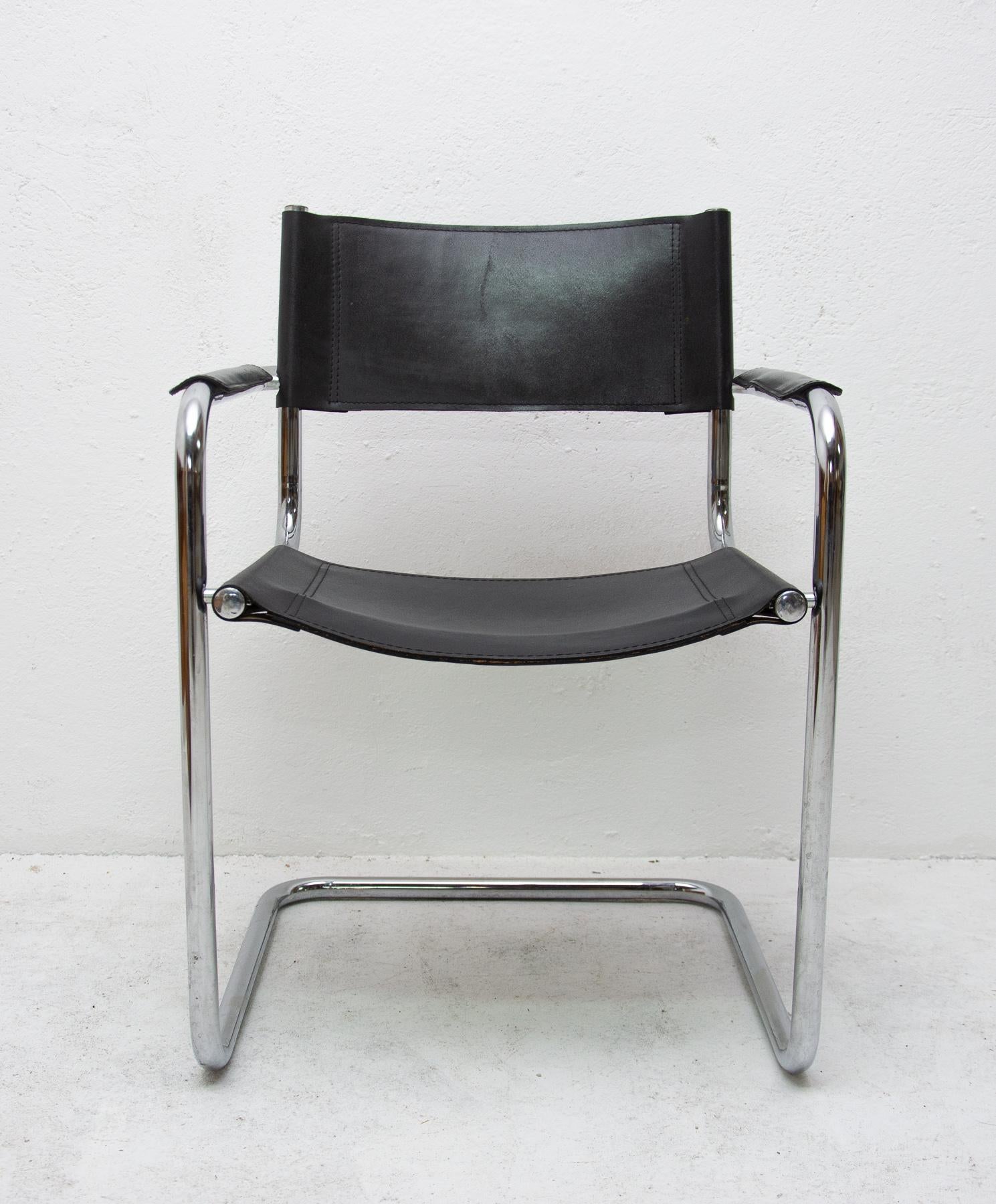 Czech Italian S34 Leather and Chrome Cantilever Chairs by Mart Stam, 1980s