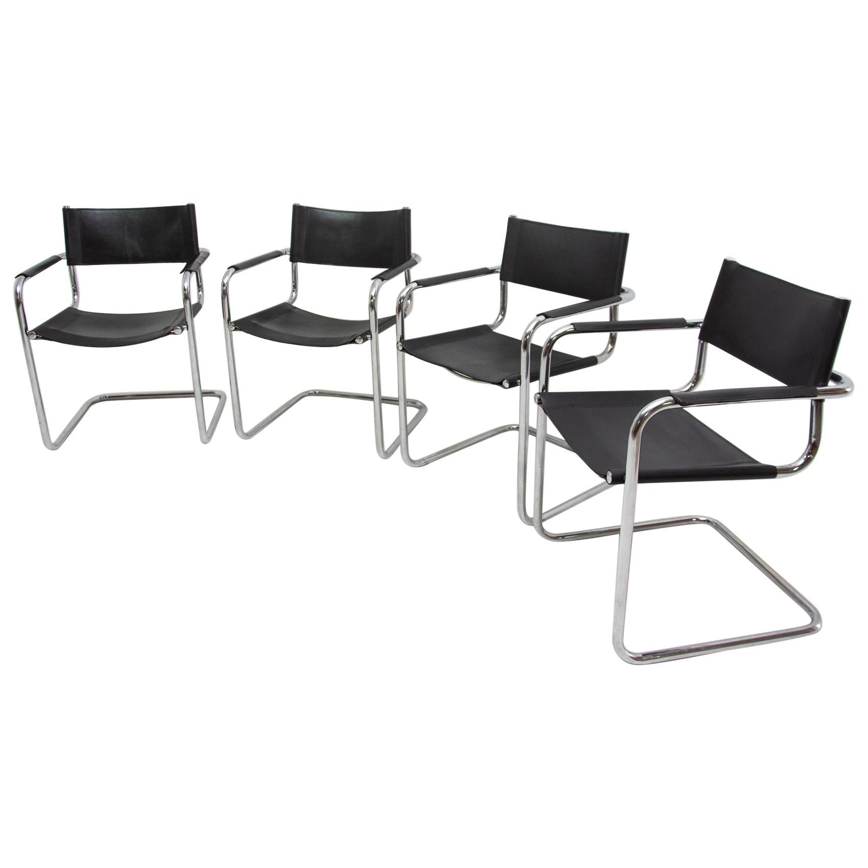 Italian S34 Leather and Chrome Cantilever Chairs by Mart Stam, 1980s