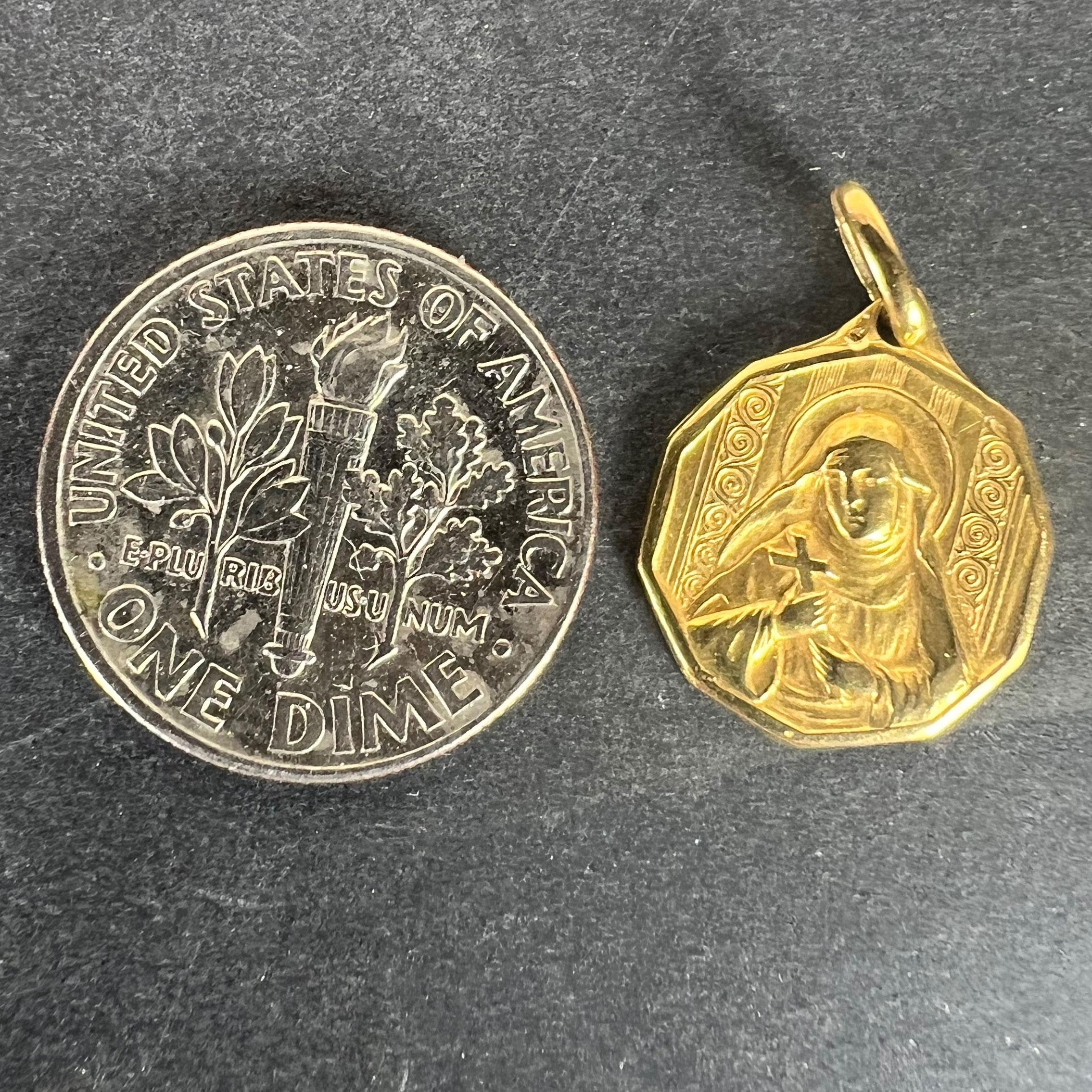 Italian Saint Therese 18K Yellow Gold Charm Medal Pendant For Sale 6