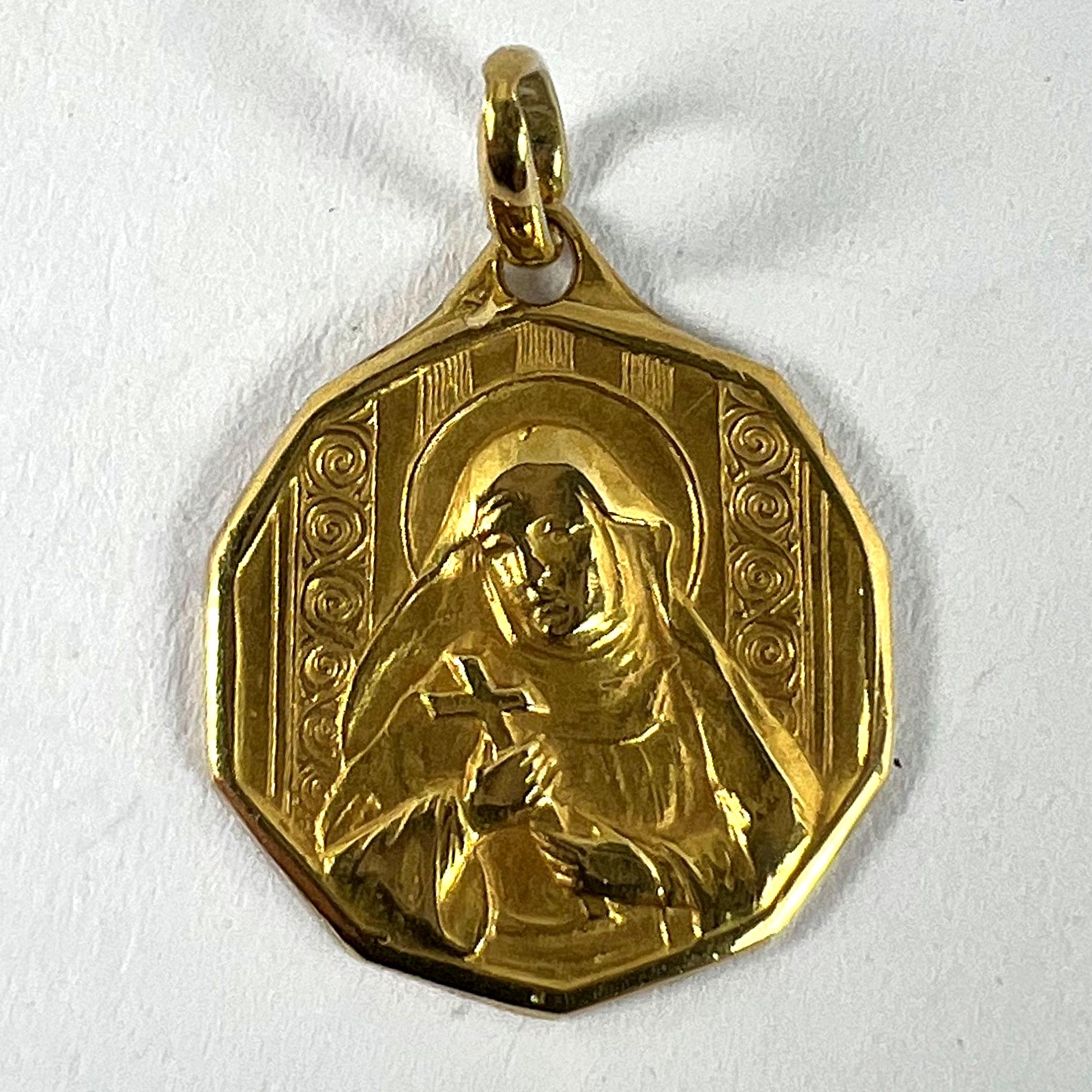 Italian Saint Therese 18K Yellow Gold Charm Medal Pendant For Sale 7