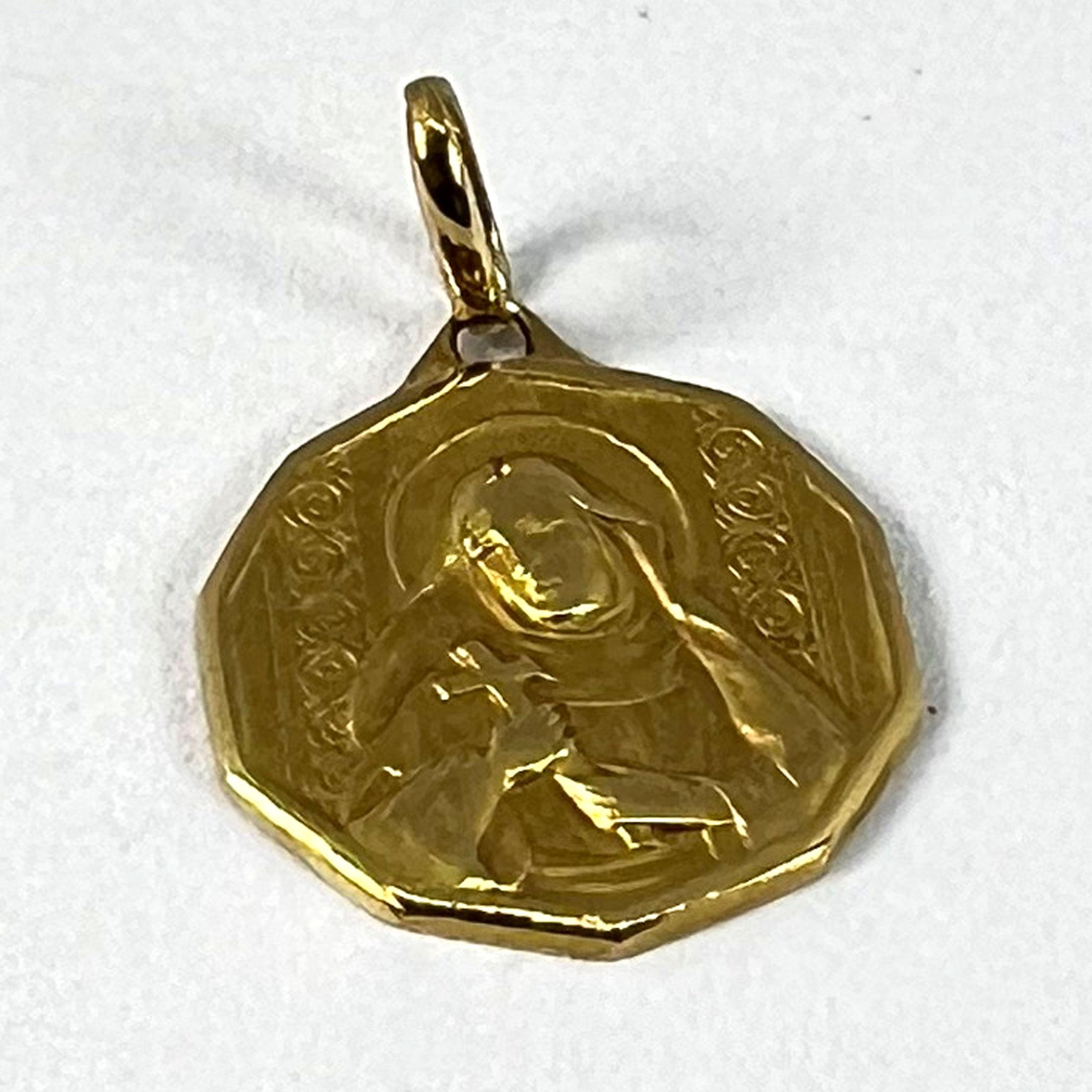 Italian Saint Therese 18K Yellow Gold Charm Medal Pendant For Sale 9