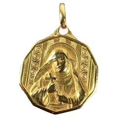 Italian Saint Therese 18K Yellow Gold Charm Medal Pendant