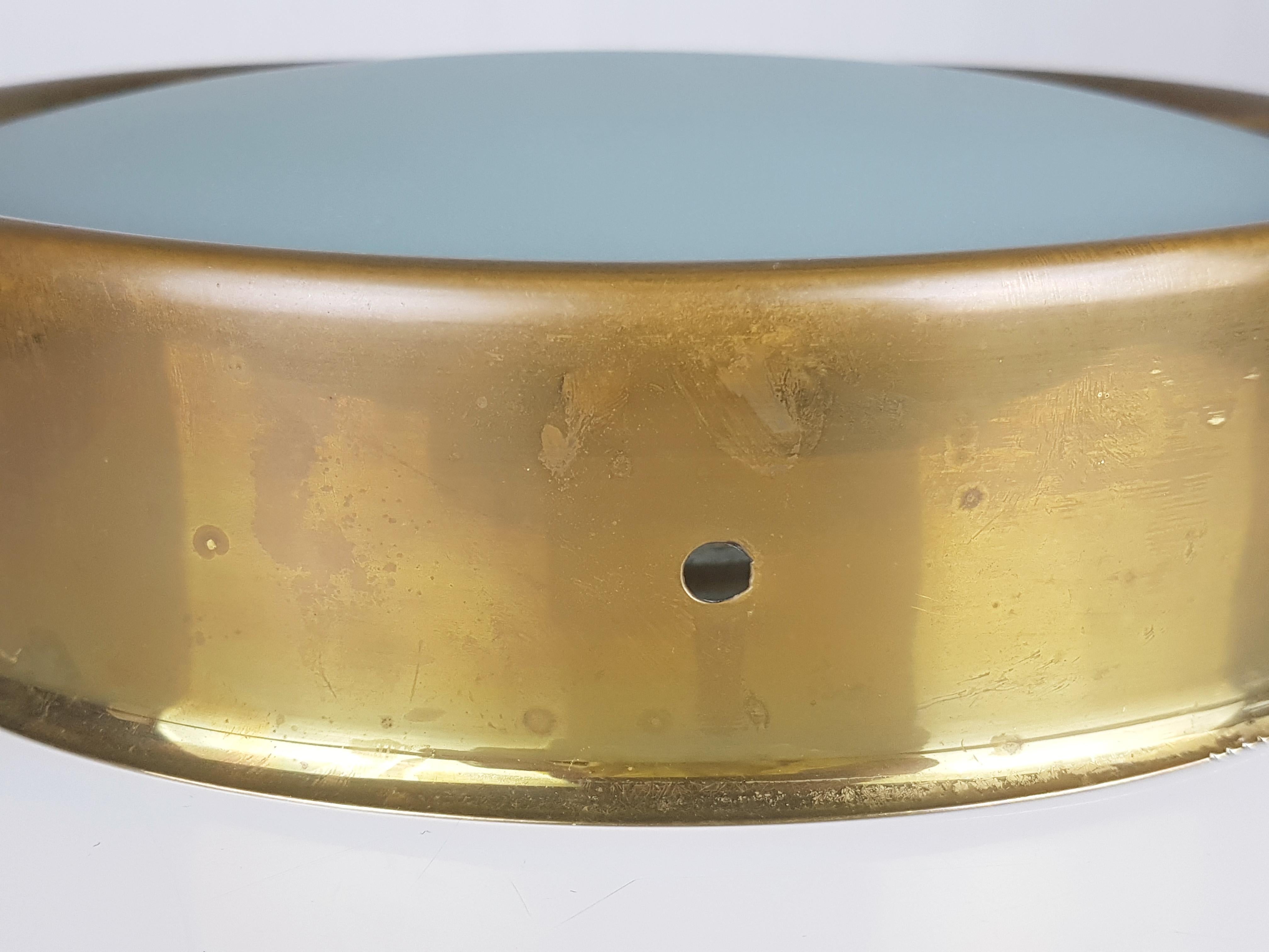 Mid-20th Century Italian Sandblasted Glass and Brass Flush Mount Ceiling Lamp, 1950s For Sale