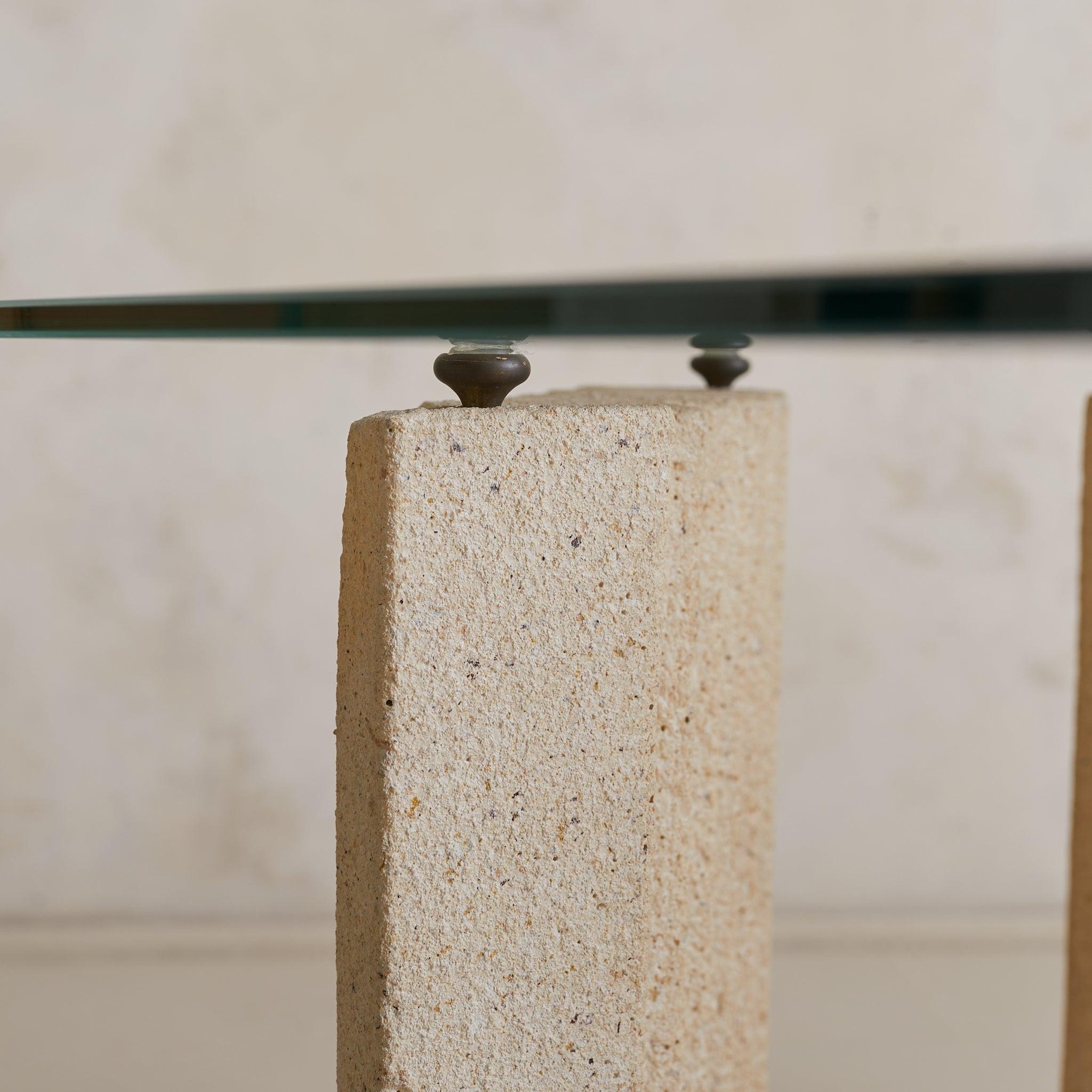 Italian Sandstone Base Dining Table with Glass Top in the Manner of Carlo Scarpa For Sale 2