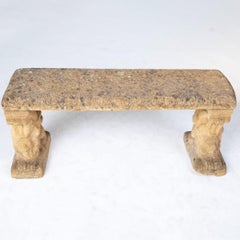 Italian Sandstone Garden Bench with Winged Lion Supports, Baroque Syle