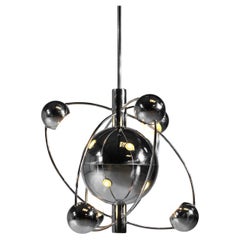 Vintage Italian "satellite" chandelier 60s orbital chrome steel Goffredo Reggiani 