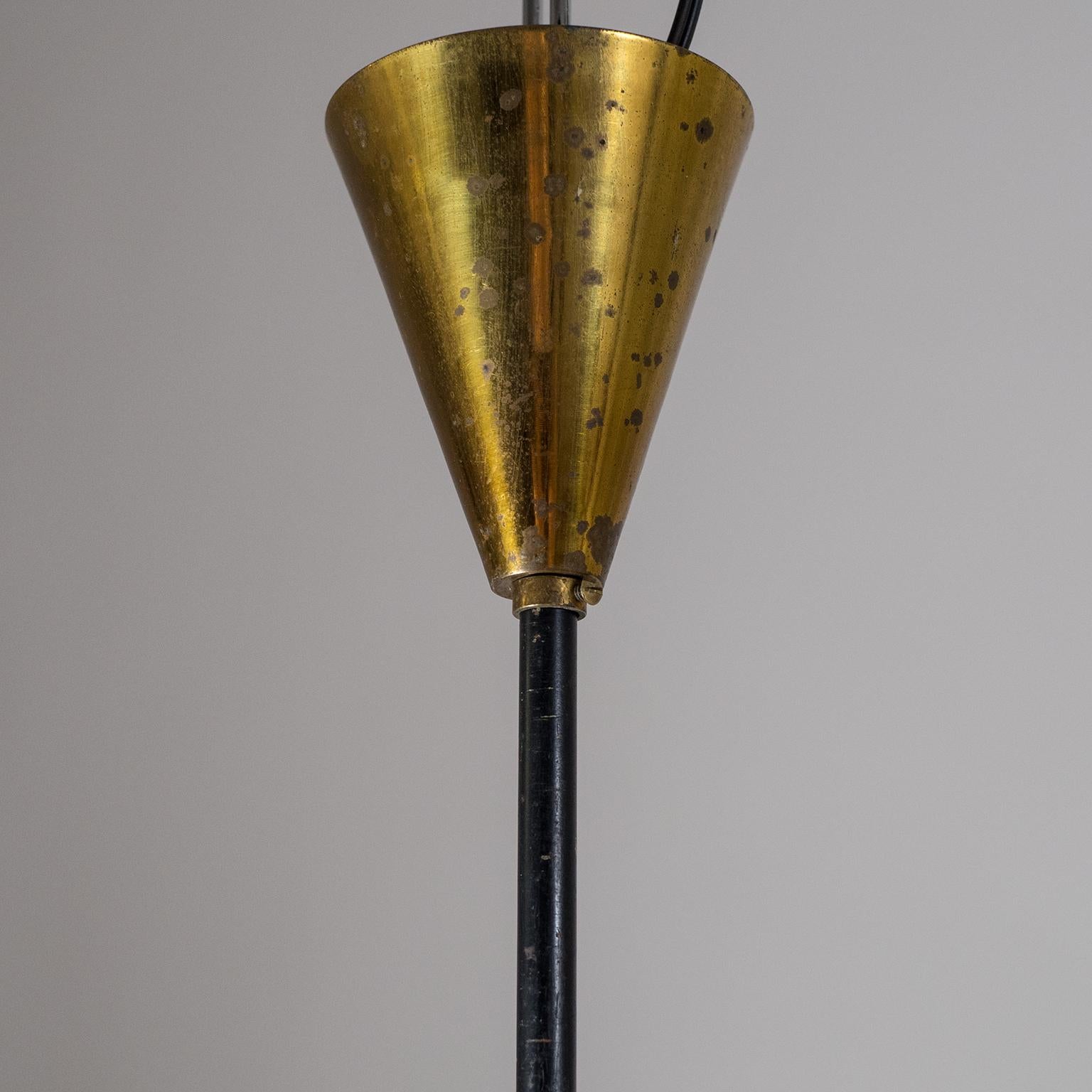 Brass Italian Satin Glass Pendant, 1950s