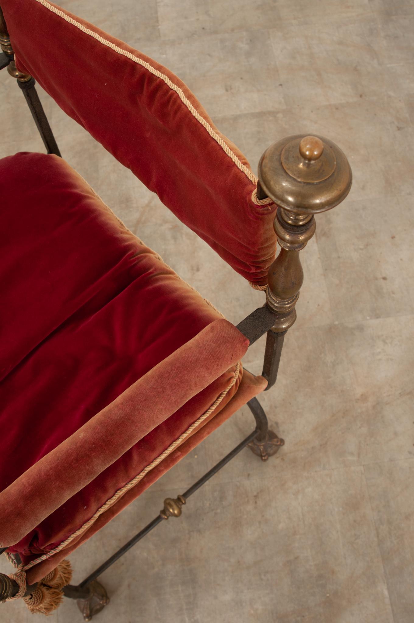 19th Century Italian Savonarole Chair in Red Velvet For Sale