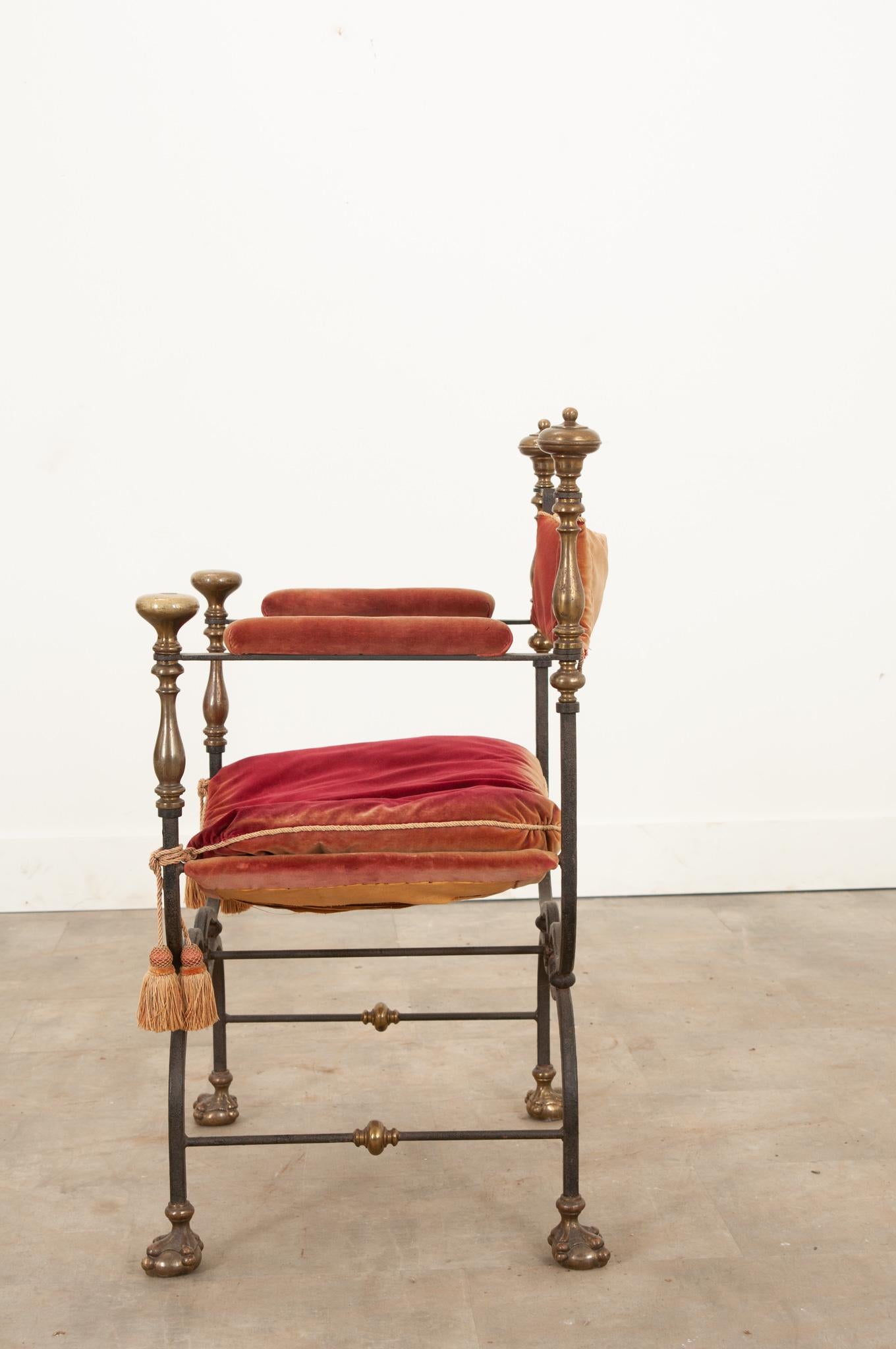 Italian Savonarole Chair in Red Velvet For Sale 1