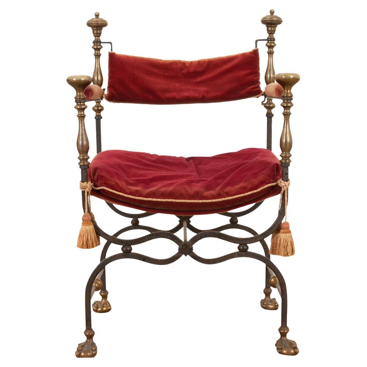 Italian Savonarole Chair in Red Velvet For Sale