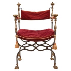Antique Italian Savonarole Chair in Red Velvet