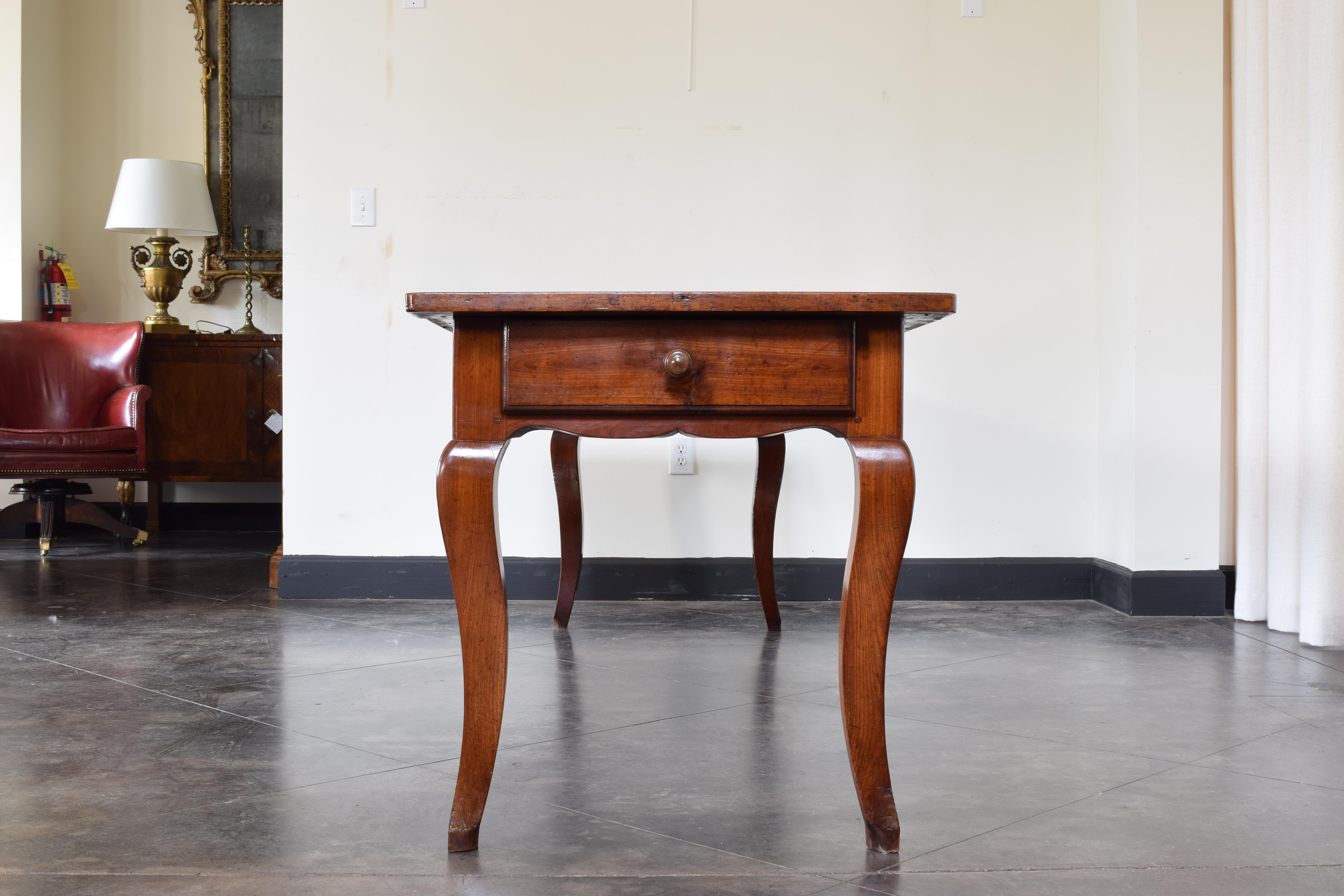 Italian, Savoy, Rococo Period Cherrywood 2-Drawer Farm Table, mid 18th century In Good Condition For Sale In Atlanta, GA