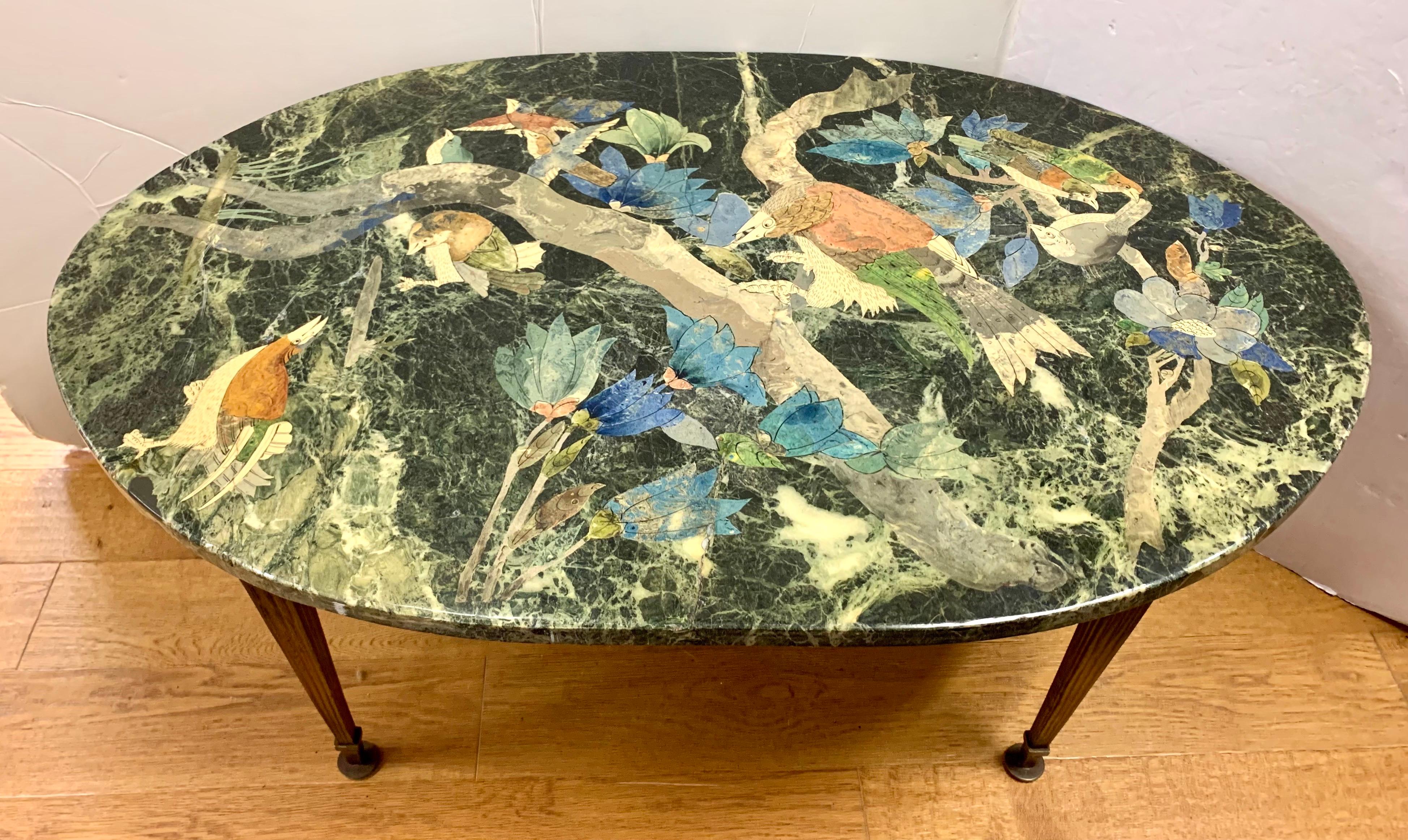 Italian Scagliola Hand Painted Marble Top and Bronze Coffee Table 4