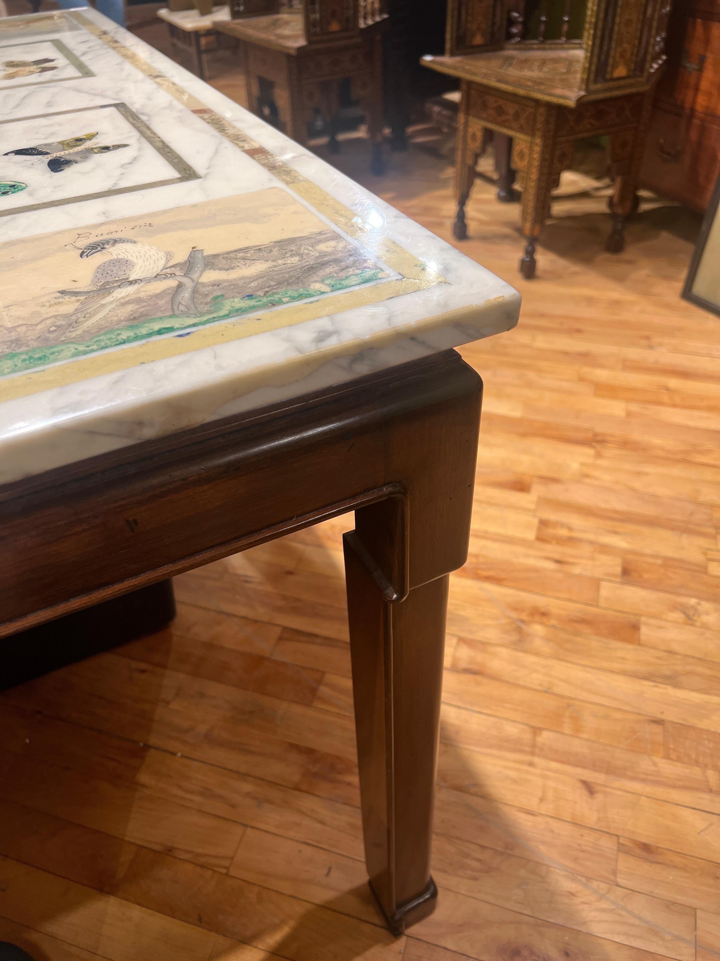 Chinoiserie Italian Scagliola Marble Specimen Decorated Dining Table On Ming Style Base For Sale