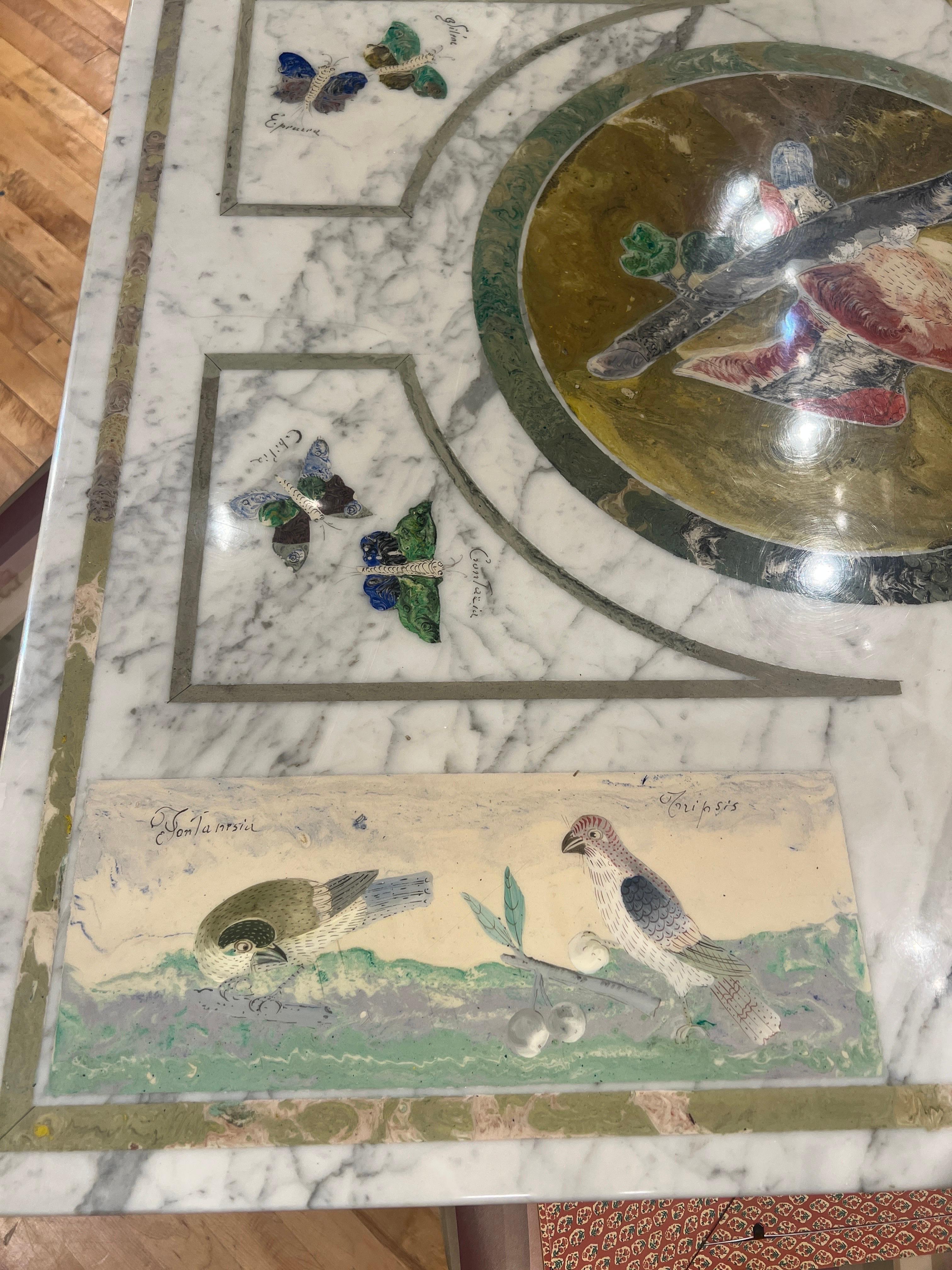 20th Century Italian Scagliola Marble Specimen Decorated Dining Table On Ming Style Base For Sale