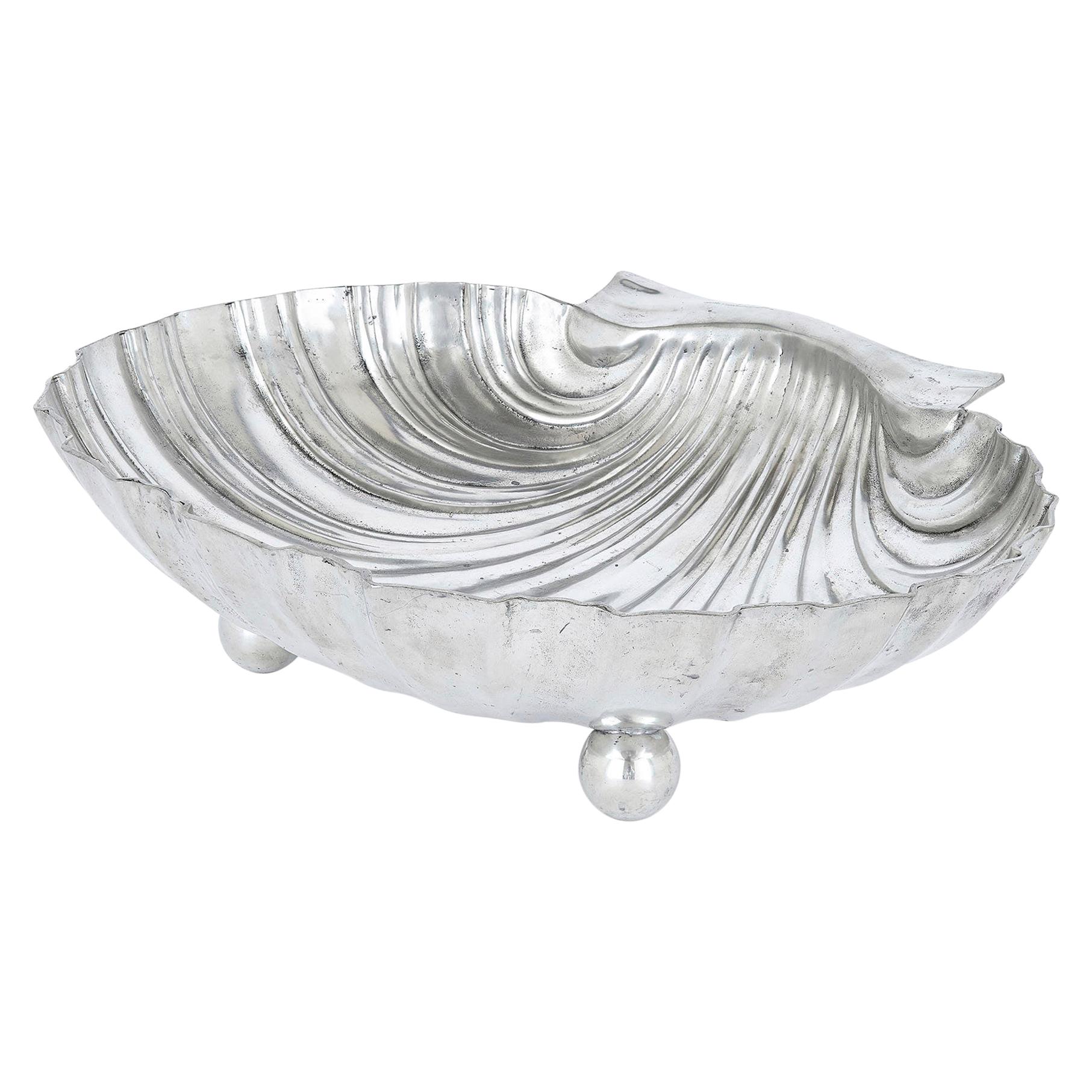 Italian Scallop-Shell Shaped Pewter Fruit Bowl For Sale