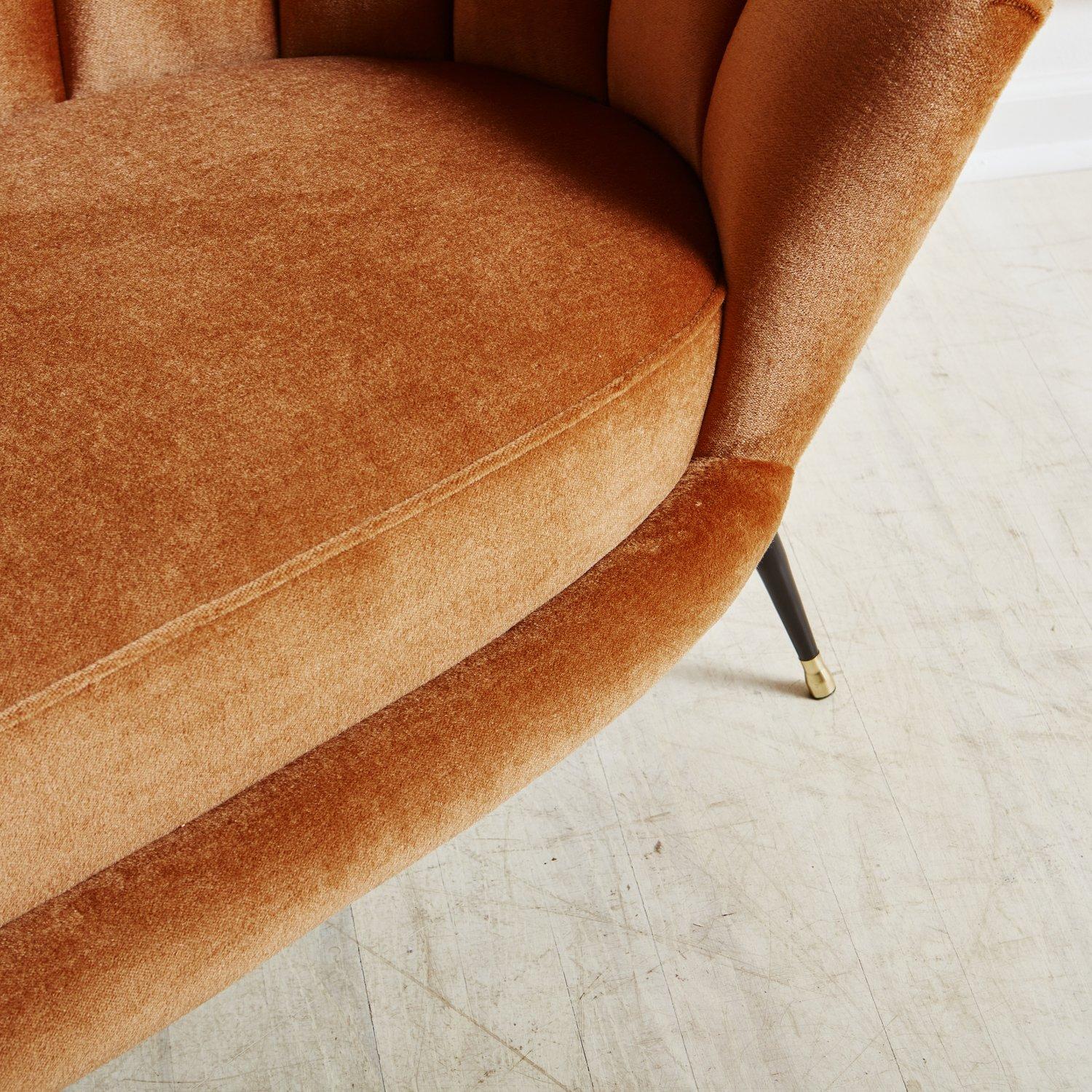 Italian Scalloped Back Sofa in Camel Mohair, 1970s 3