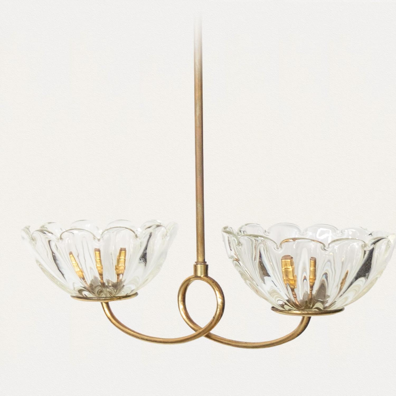 Mid-20th Century Italian Scalloped Glass Pendant Light