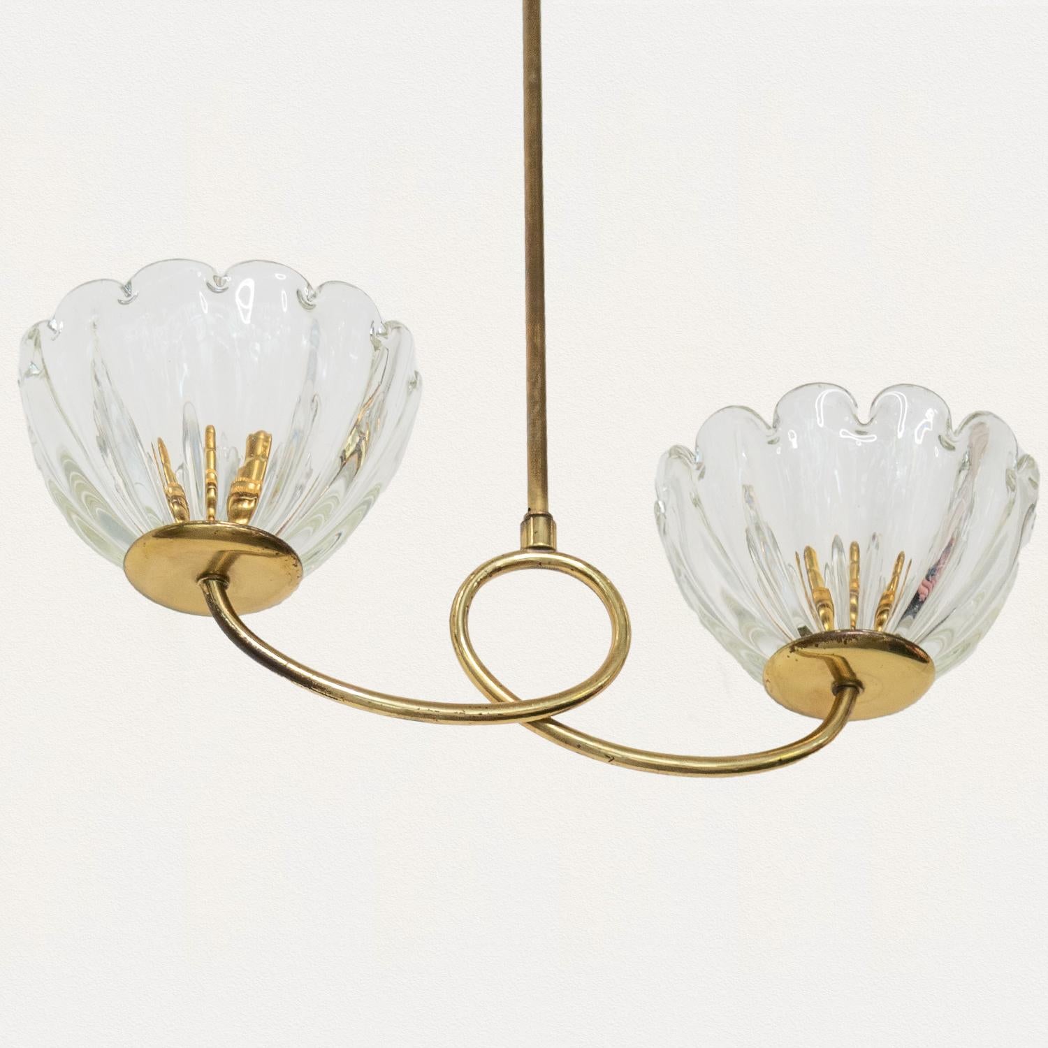 Brass Italian Scalloped Glass Pendant Light