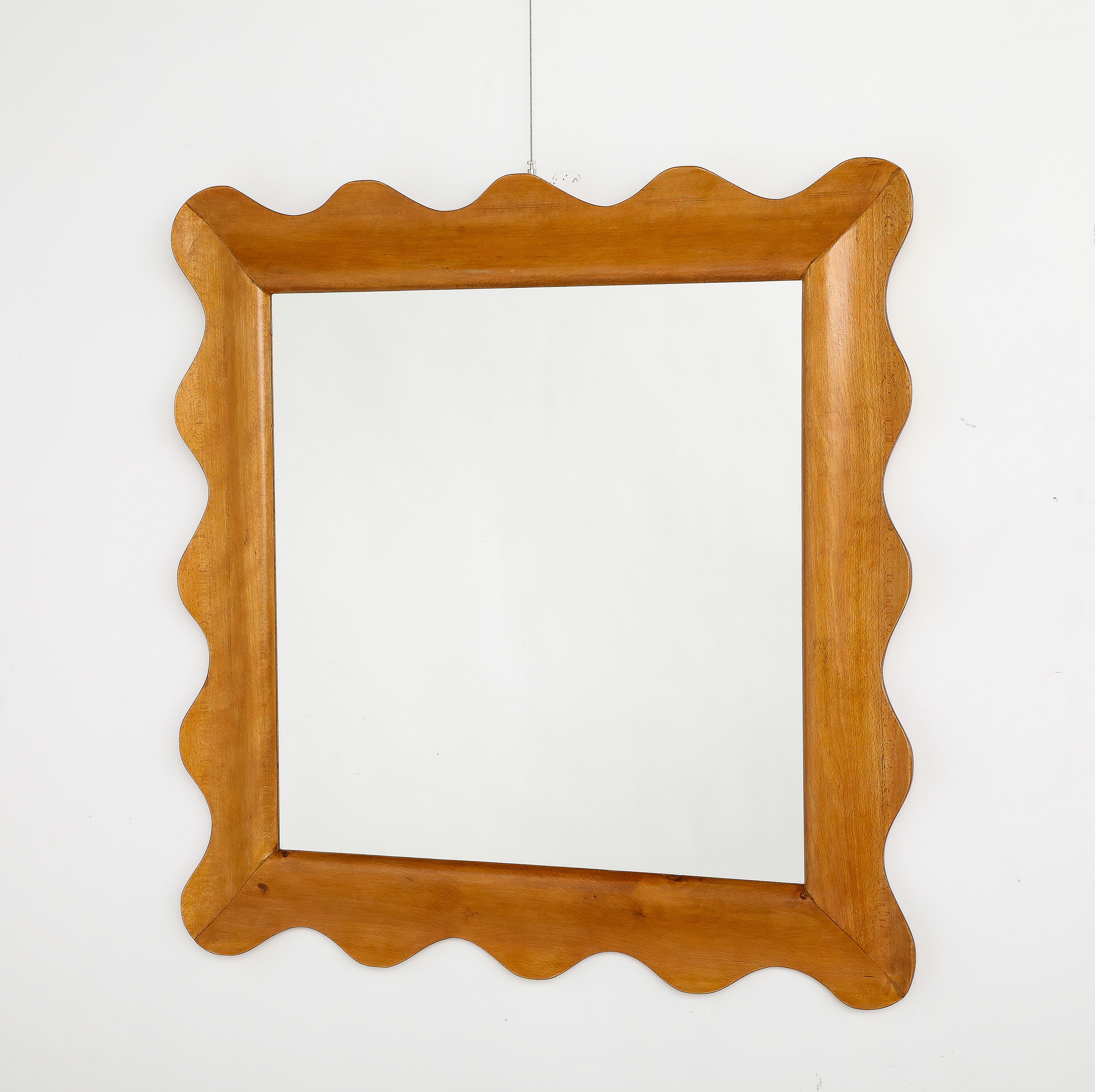 Contemporary Italian Scalloped Shaped Wood Wall Mirror For Sale