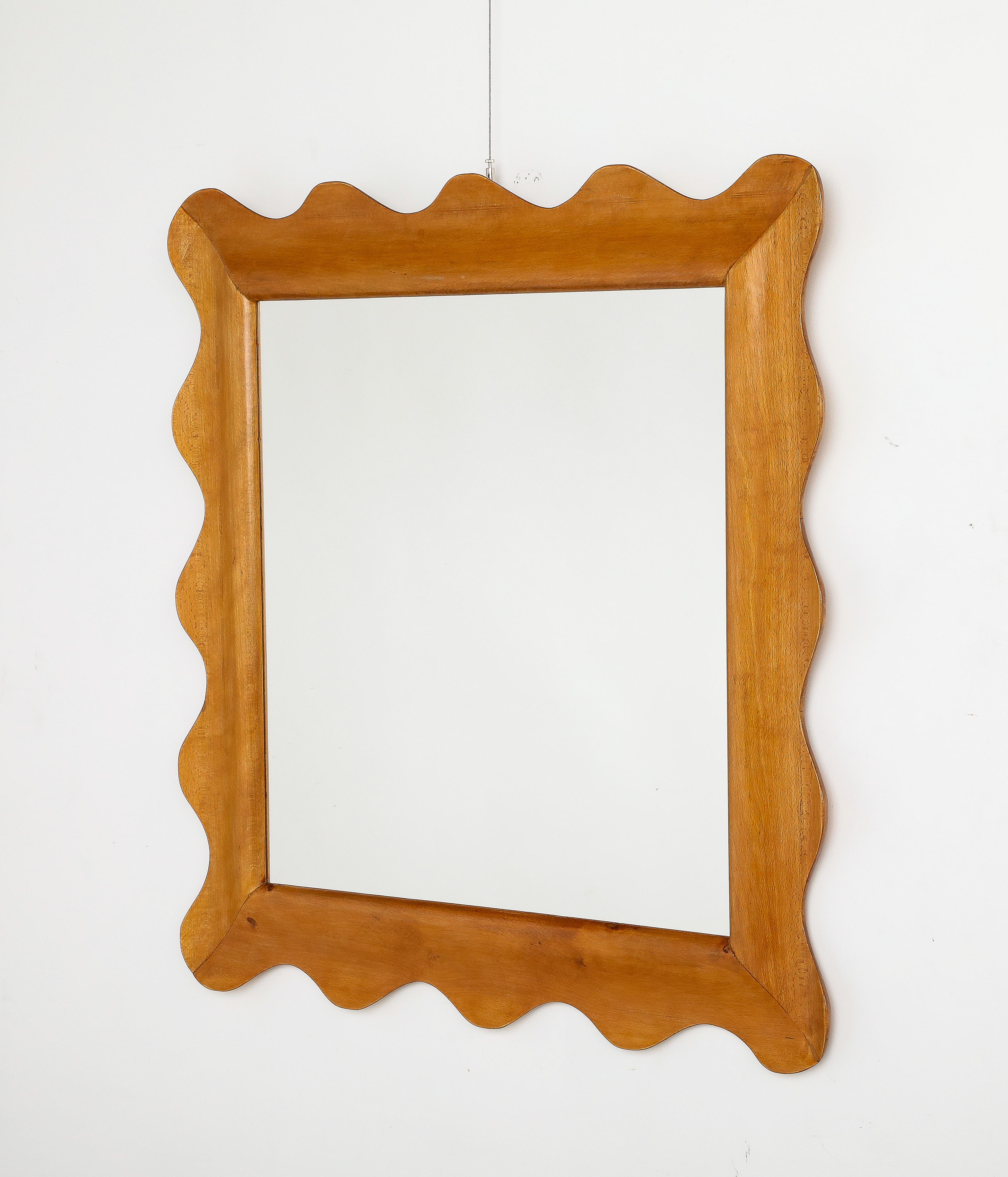 Oak Italian Scalloped Shaped Wood Wall Mirror For Sale
