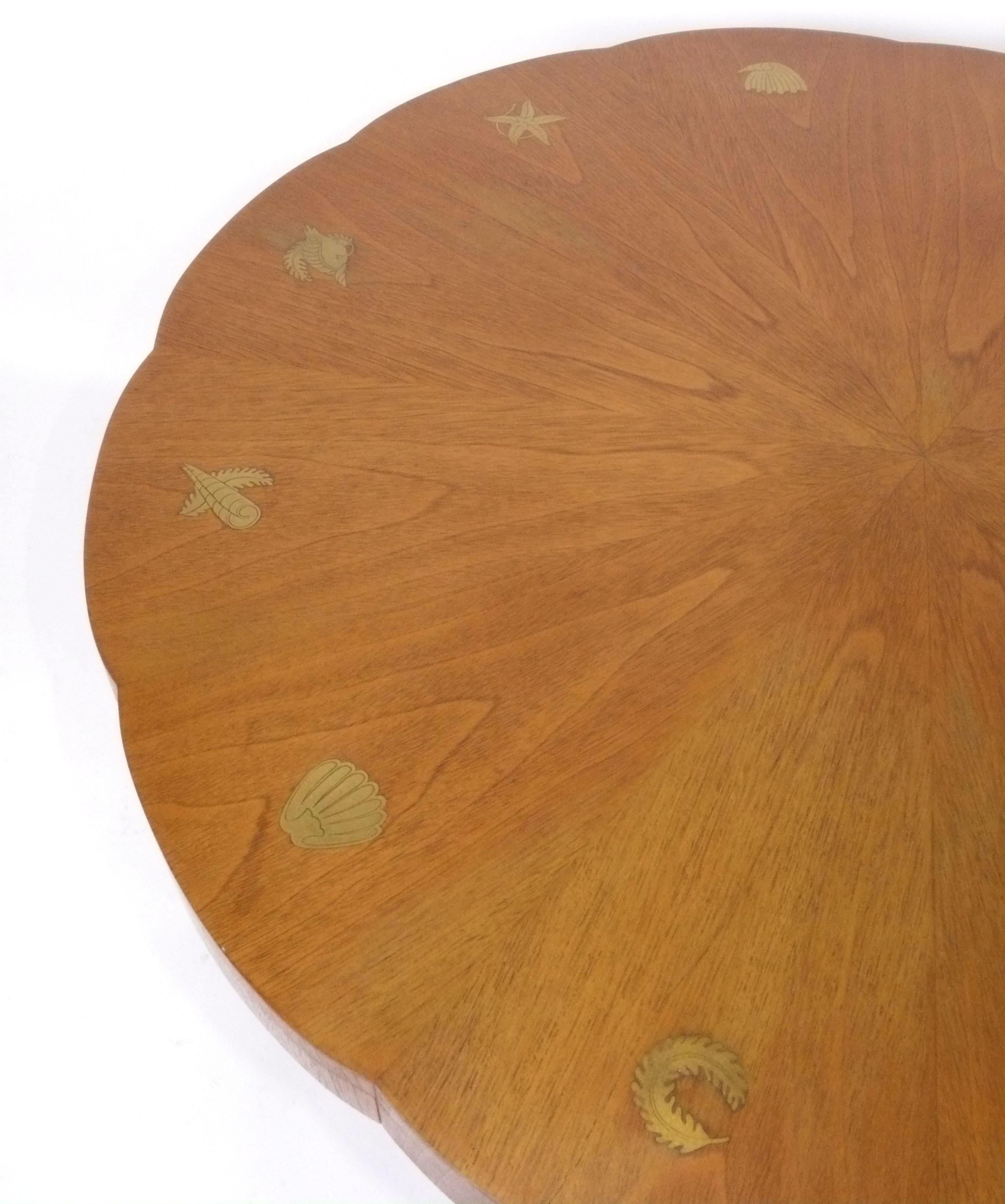 Mid-Century Modern Italian Scalloped Walnut and Brass Inlaid Game Table by Vittorio Lombardi