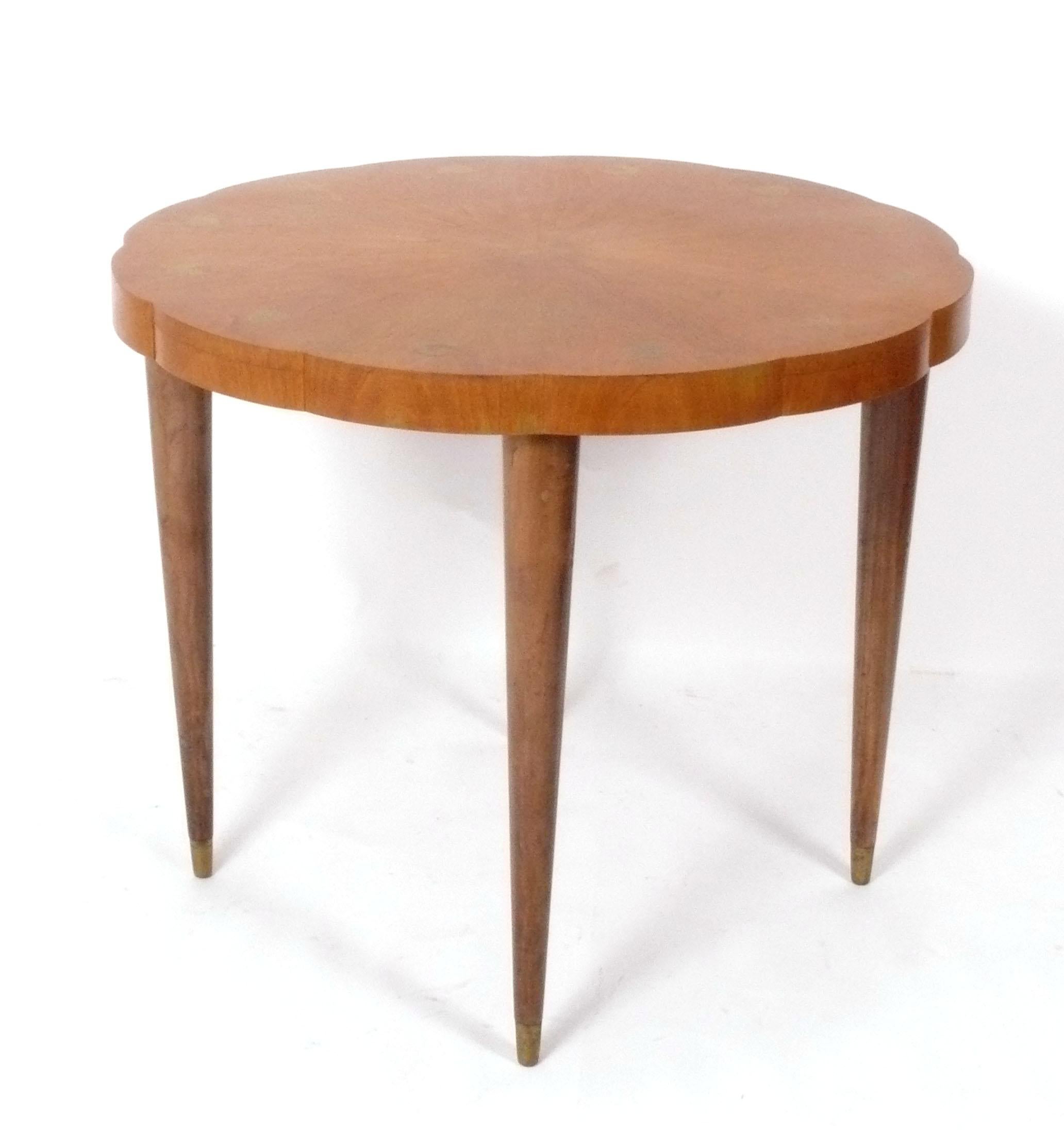Italian Scalloped Walnut and Brass Inlaid Game Table by Vittorio Lombardi In Good Condition In Atlanta, GA