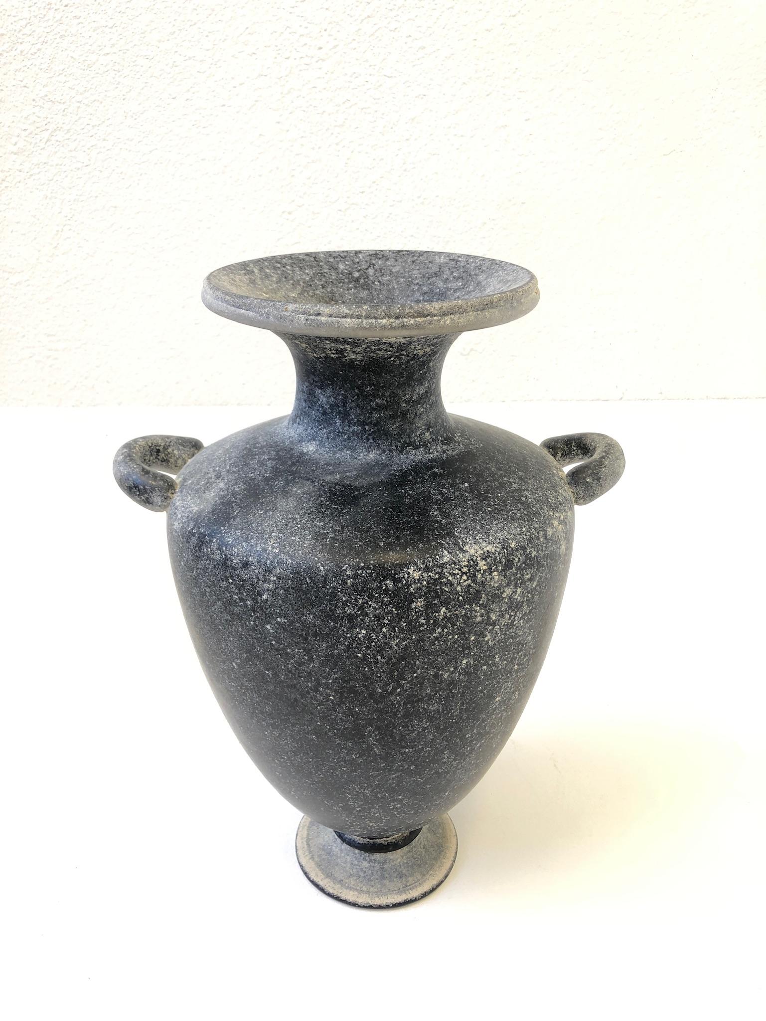 Italian Scavo Black Murano Glass Vase by Seguso Vetri d’Arte For Sale 1