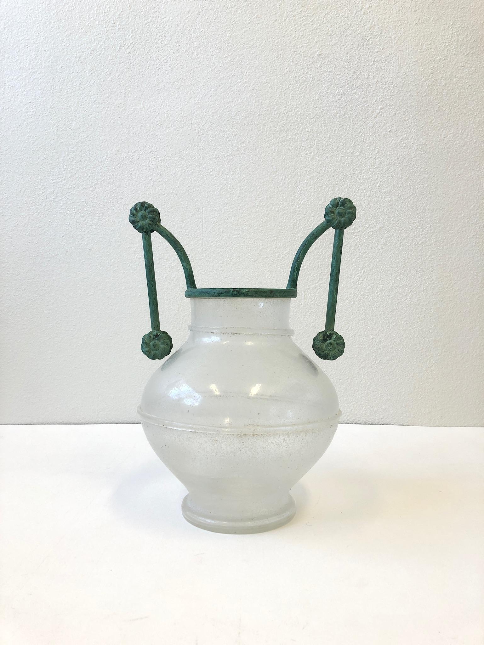 Italian Scavo Murano Glass and Bronze Vase by Silvia Buscaroli for Seguso For Sale 4