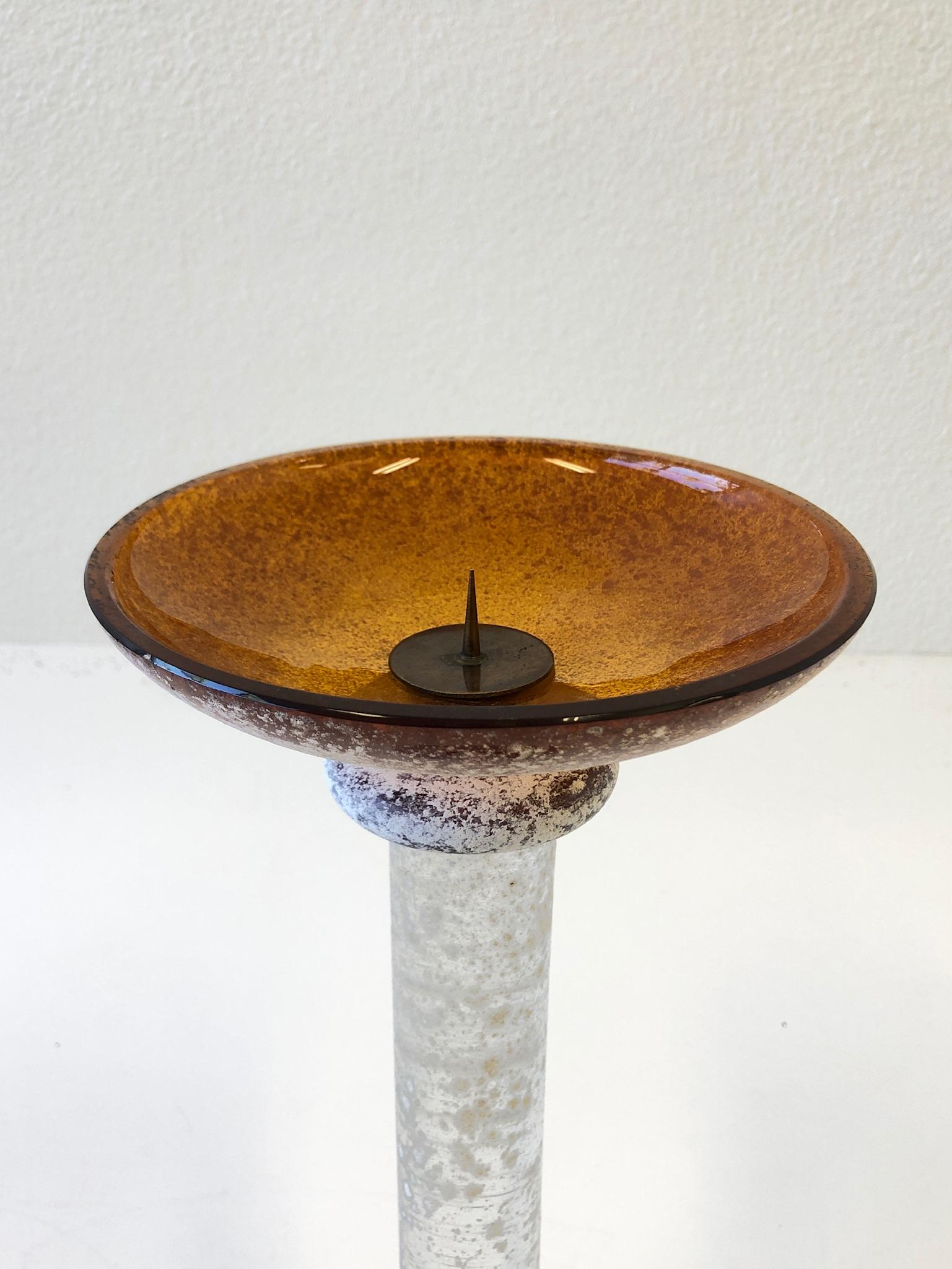 Italian Scavo Murano Glass Candlestick by Karl Springer for Seguso In Excellent Condition For Sale In Palm Springs, CA