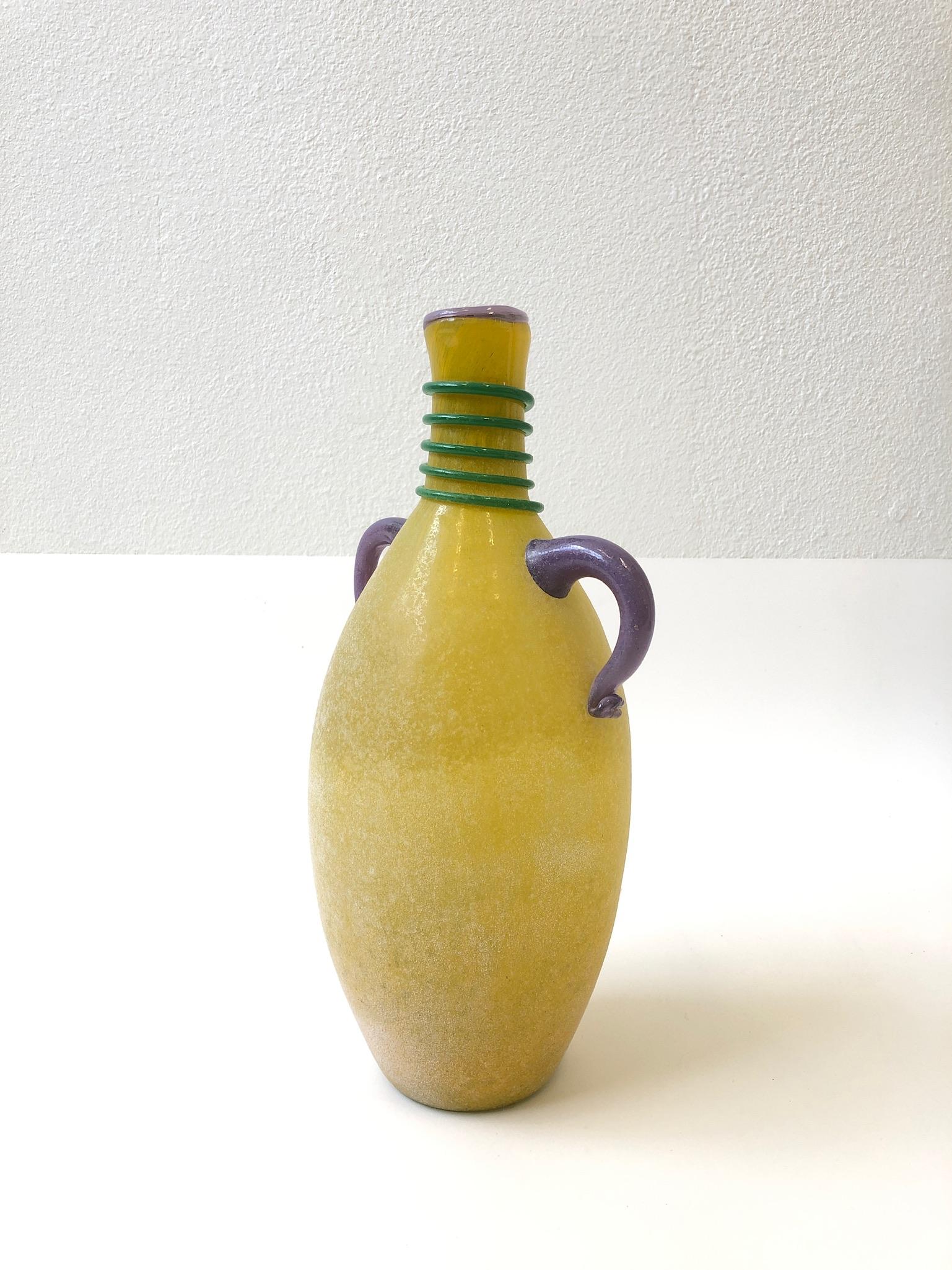 Modern Italian Scavo Murano Glass Vase by Franco Moretti For Sale