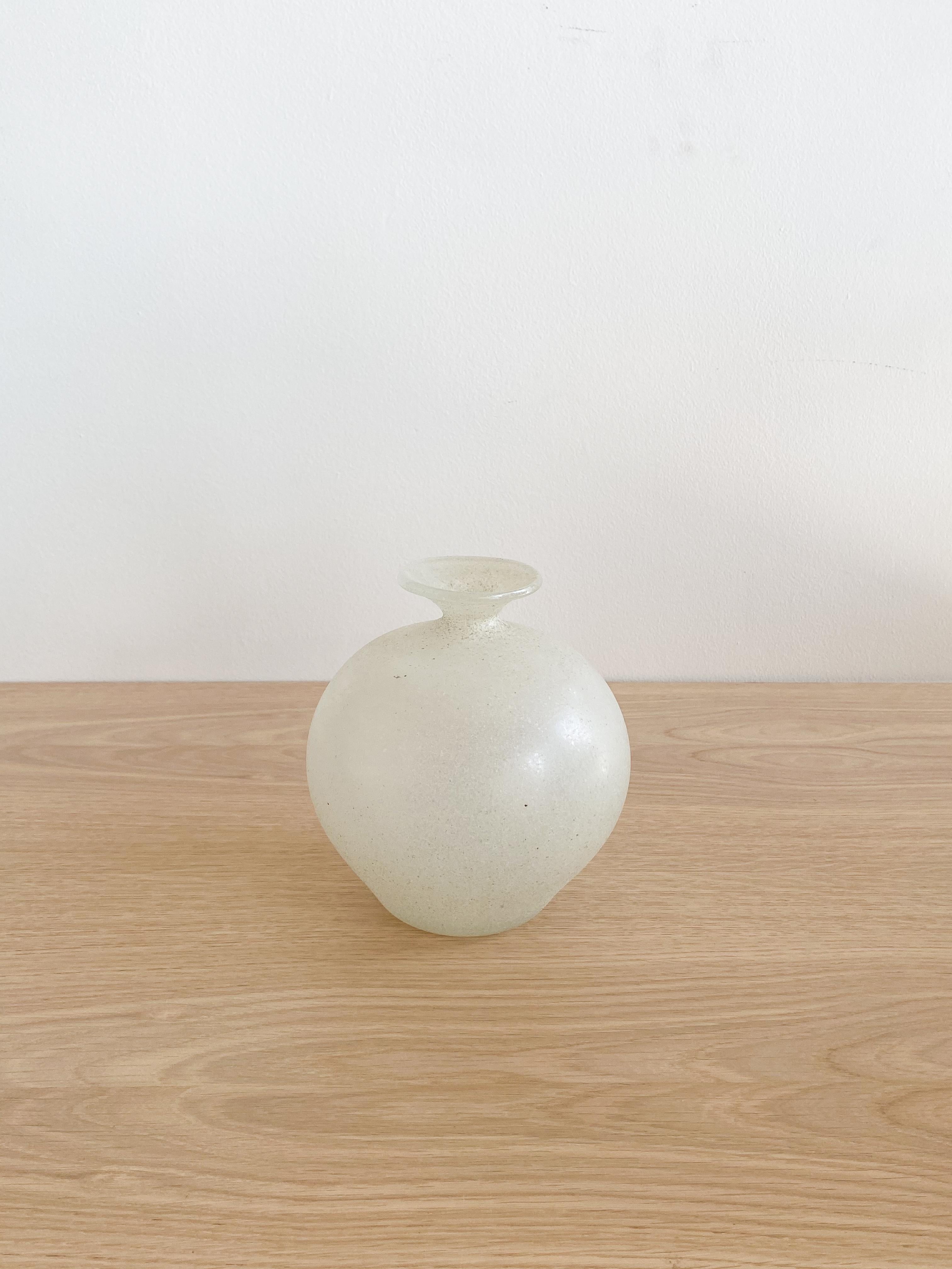 Vintage Italian Scavo style bud vase made of frosted seafoam green glass.