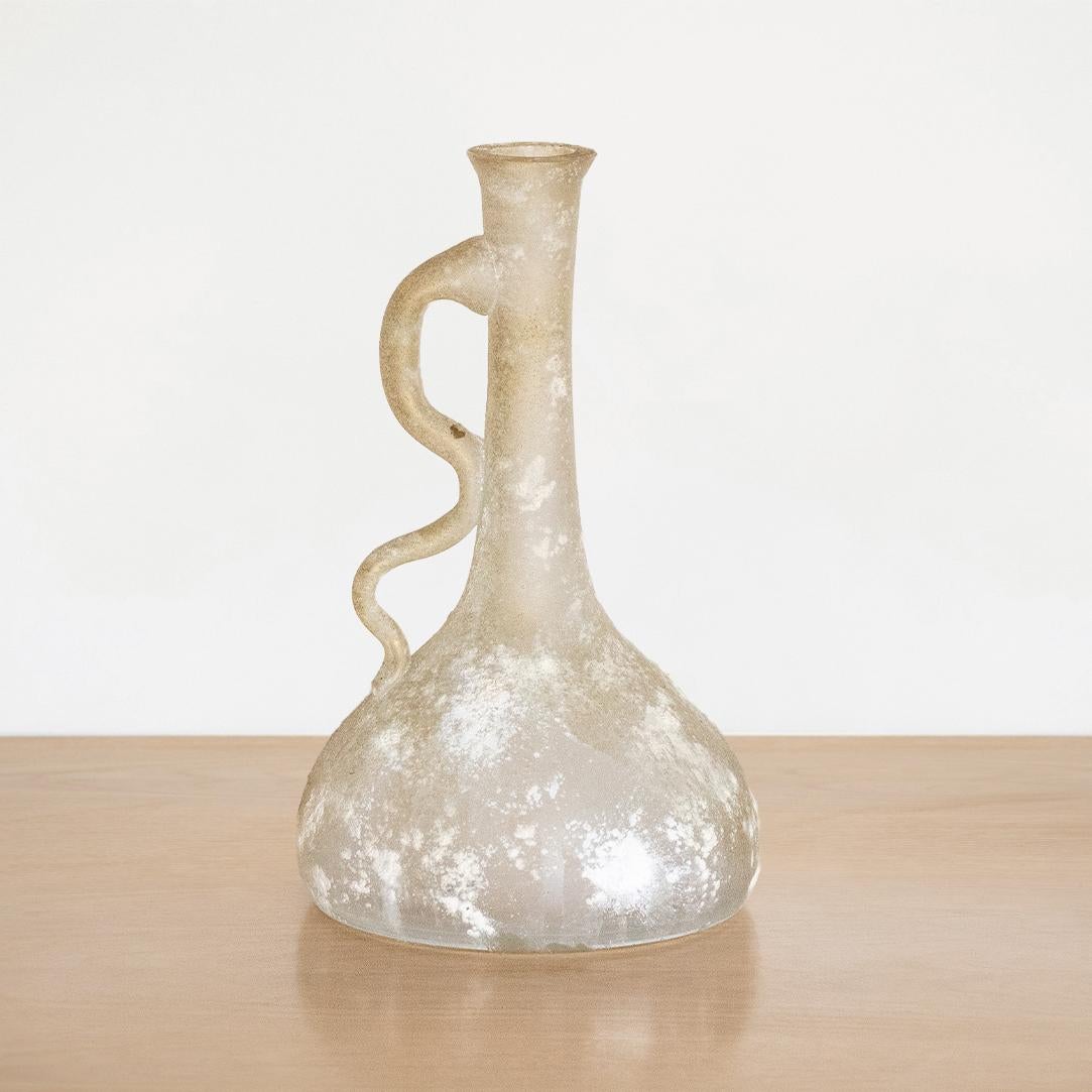 Glass Italian Scavo Style Vase with Handle