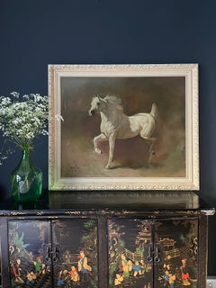 Huge White Grey Horse Oil Painting Arabian Stallion Horse neutral background