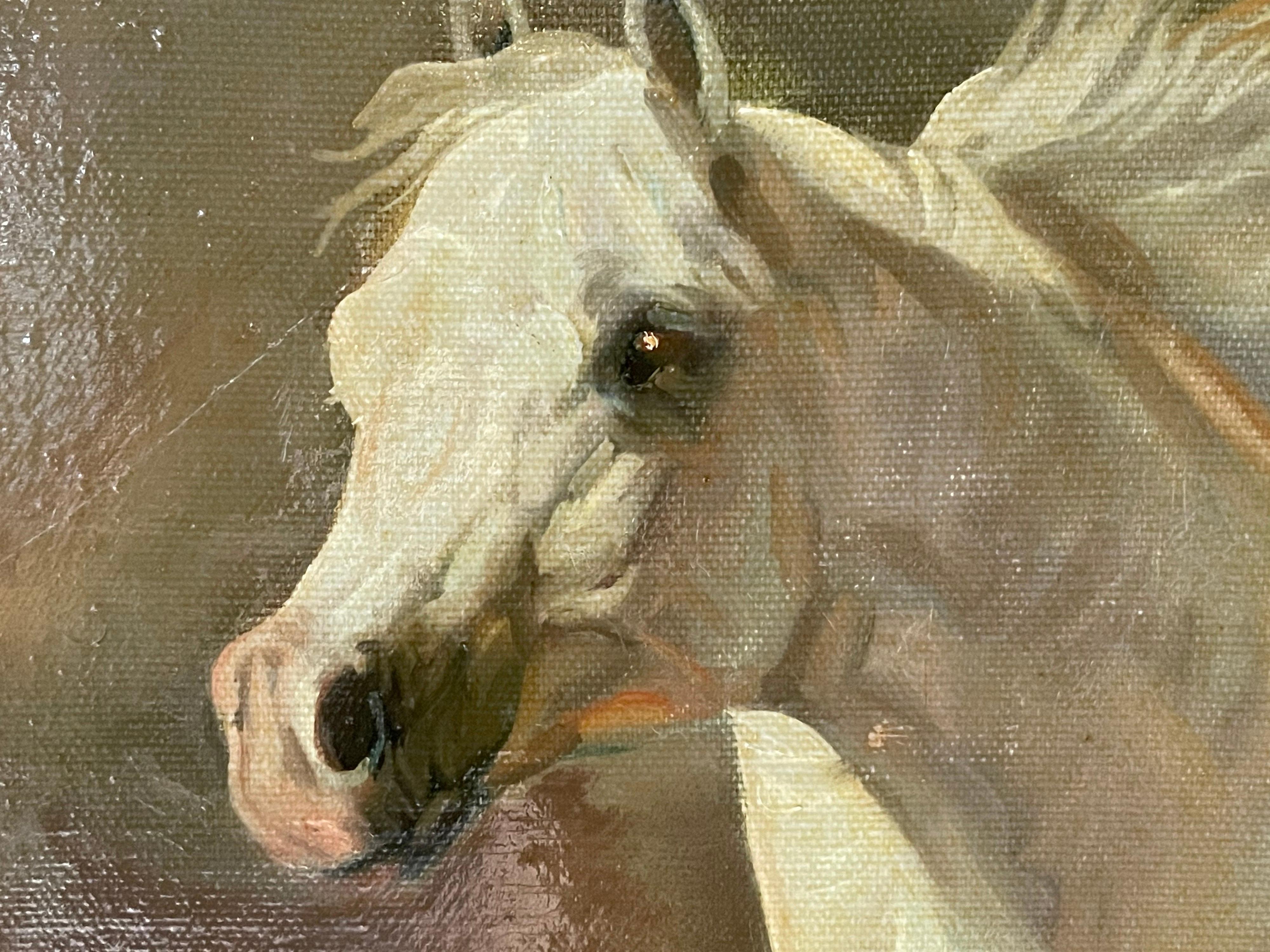 Huge White Grey Horse Oil Painting Arabian Stallion Horse neutral background 2